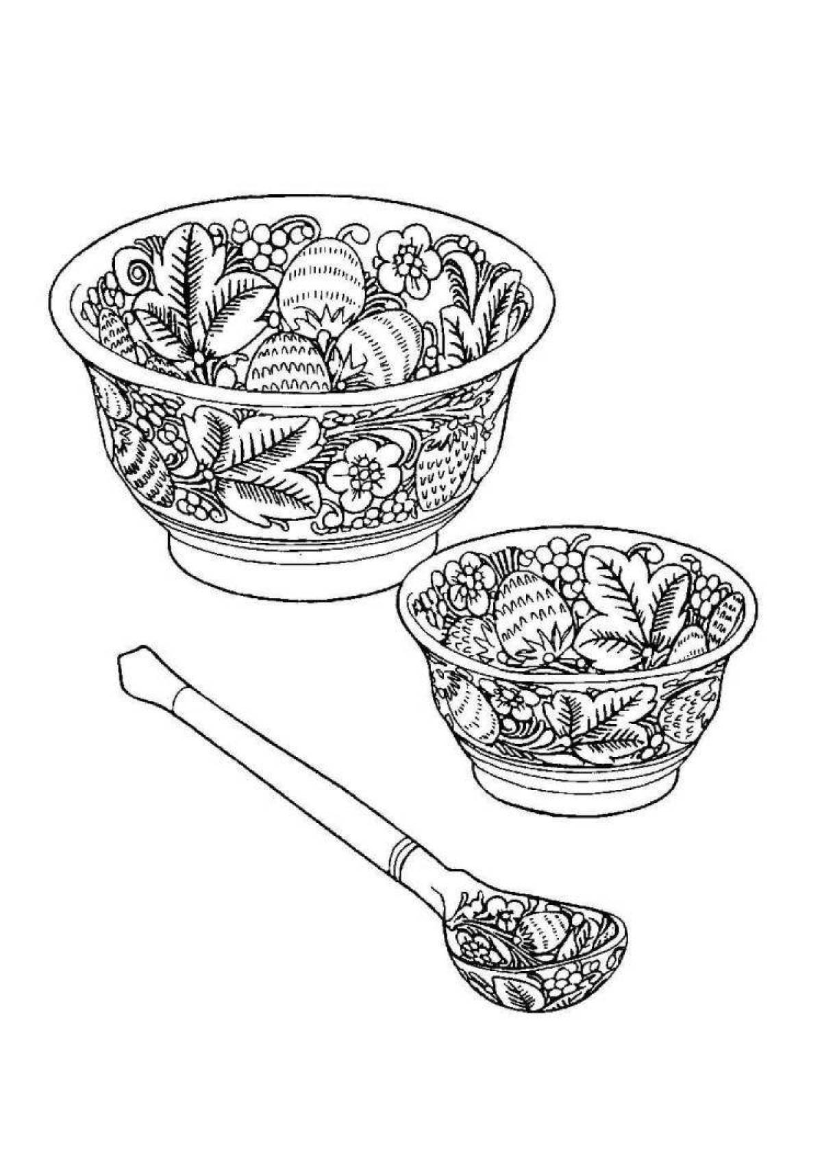 Fun coloring book with a spoon