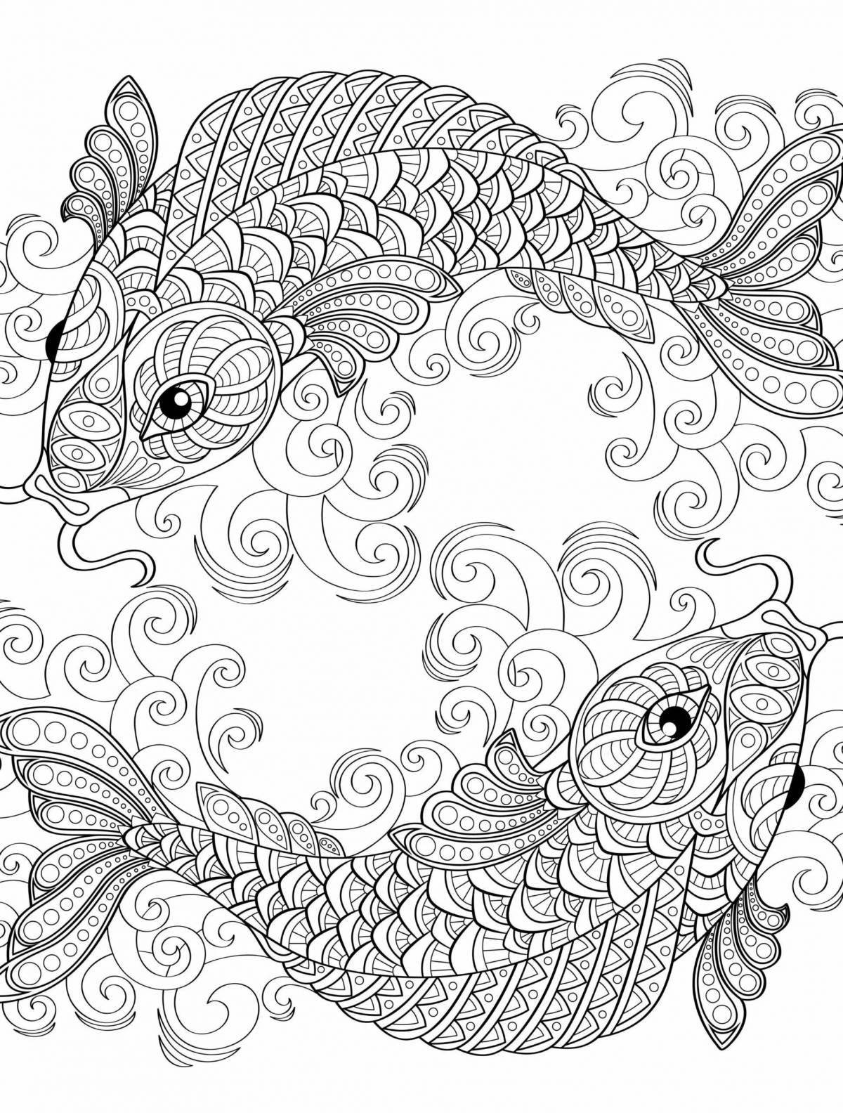 Красочная антистрессовая страница раскраски рыбы