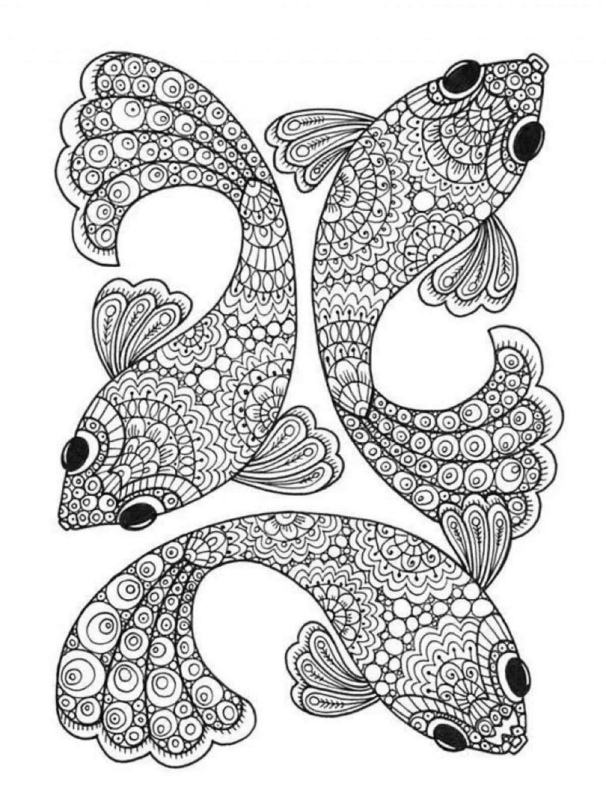 Bright anti-stress fish coloring book