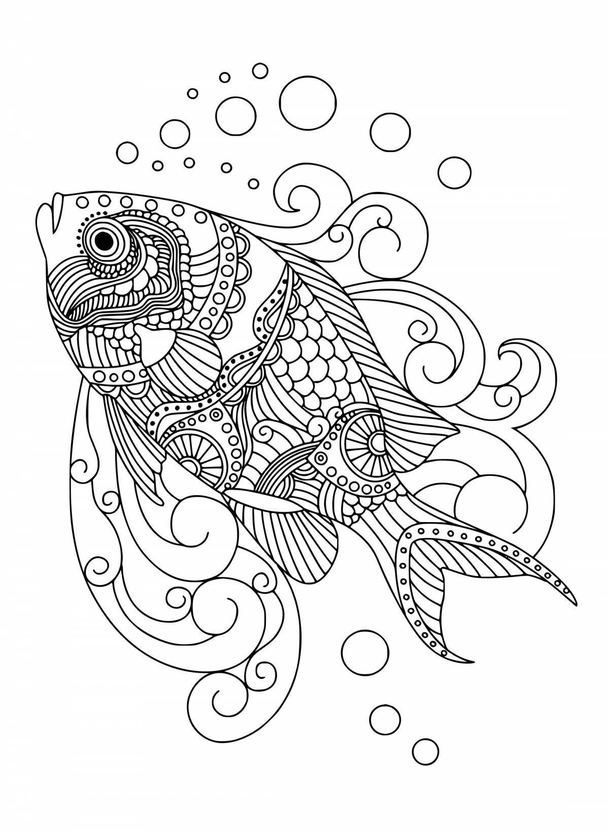 Яркая антистрессовая страница раскраски рыбы