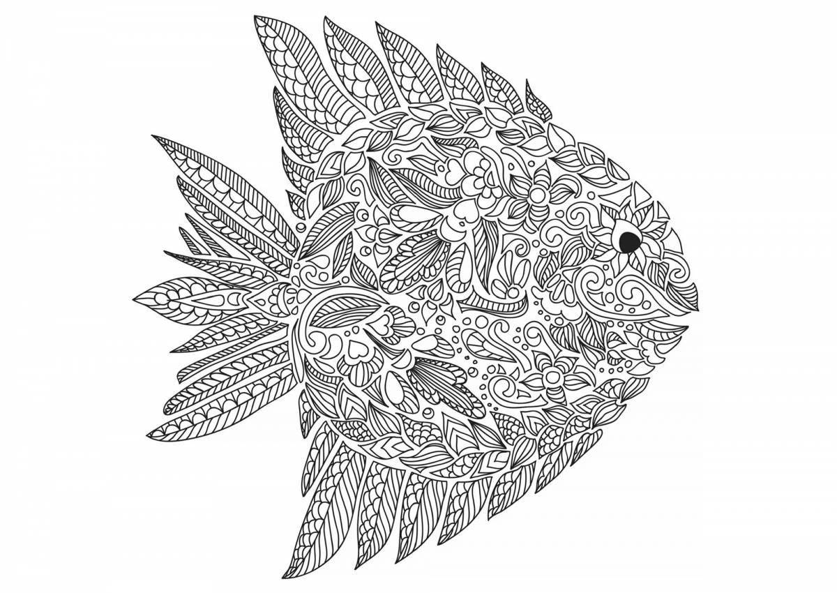 Раскраска безмятежная антистрессовая рыба