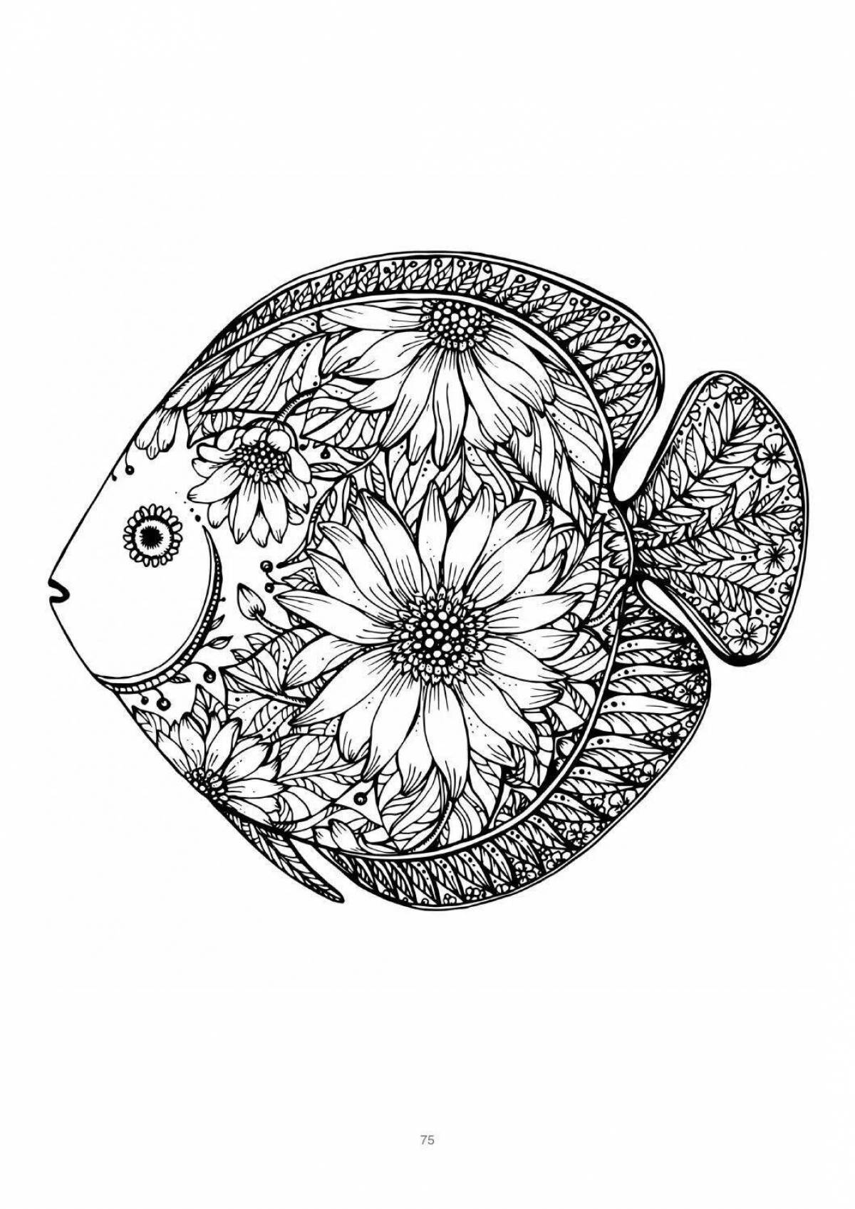 Coloring book peace-loving anti-stress fish