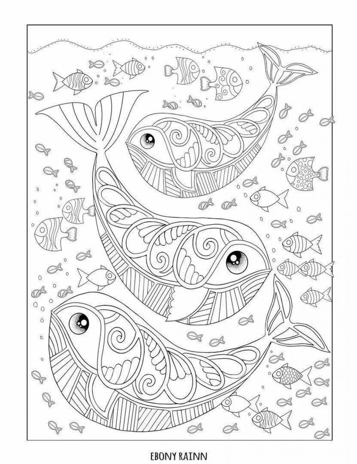 Coloring book soothing anti-stress fish