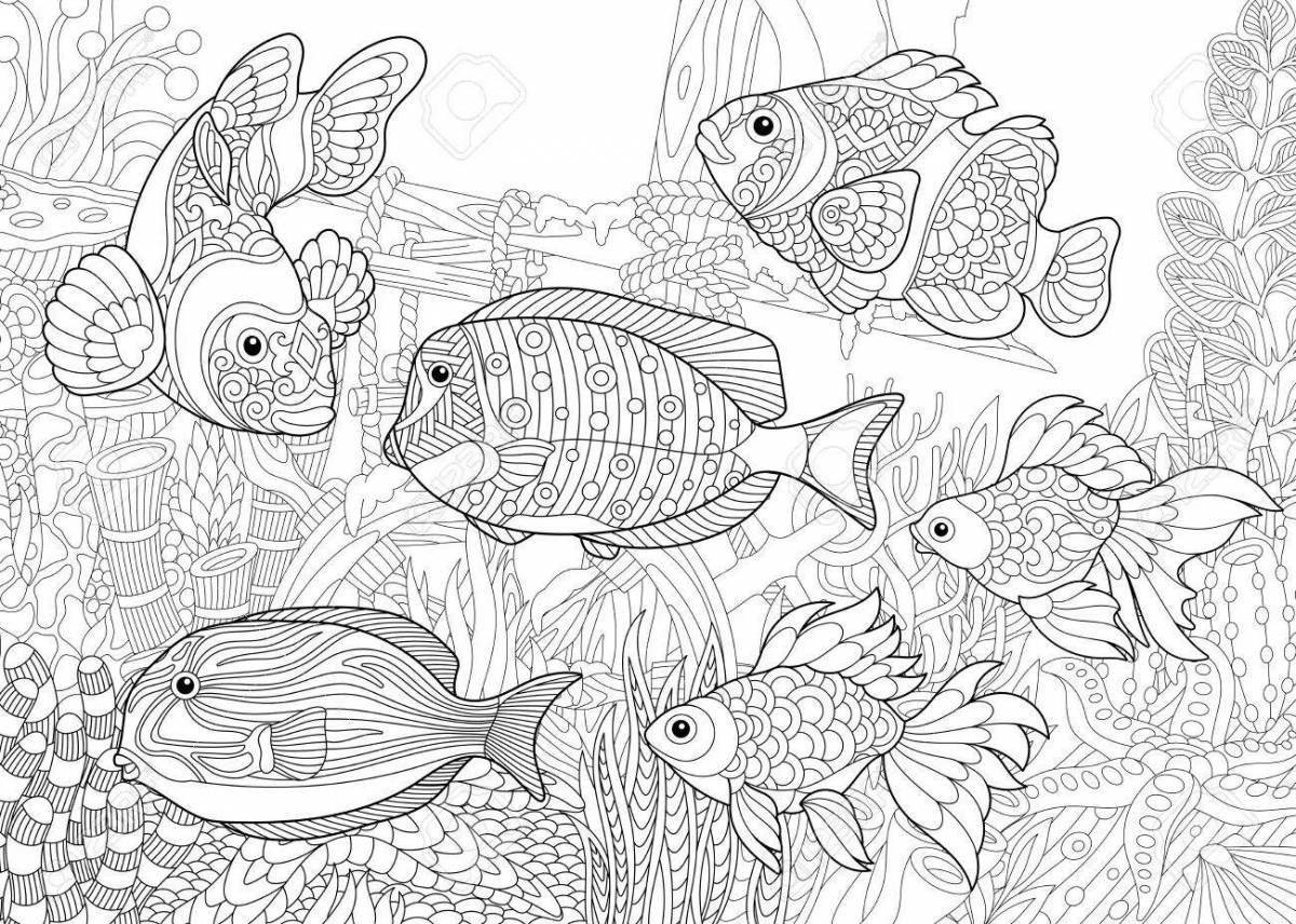 Освежающая антистрессовая страница раскраски рыбы