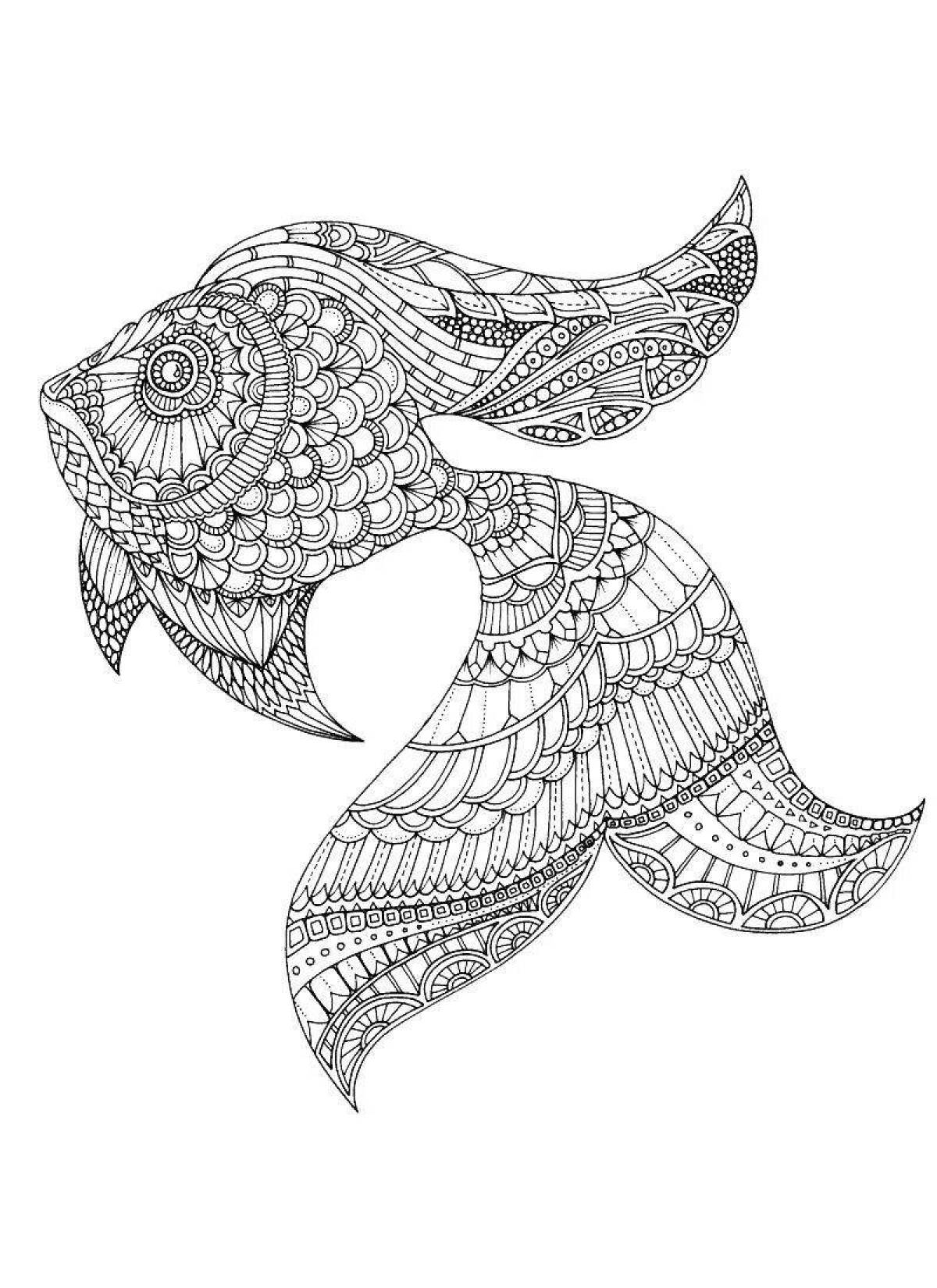 Coloring book magical anti-stress fish