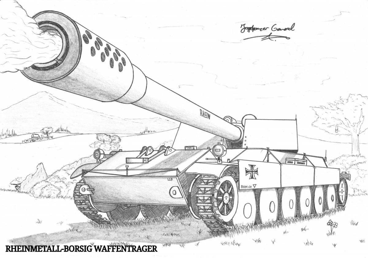 Coloring page charming scorpion tank