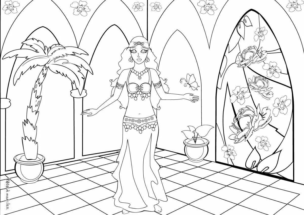Coloring page elegant oriental beauty