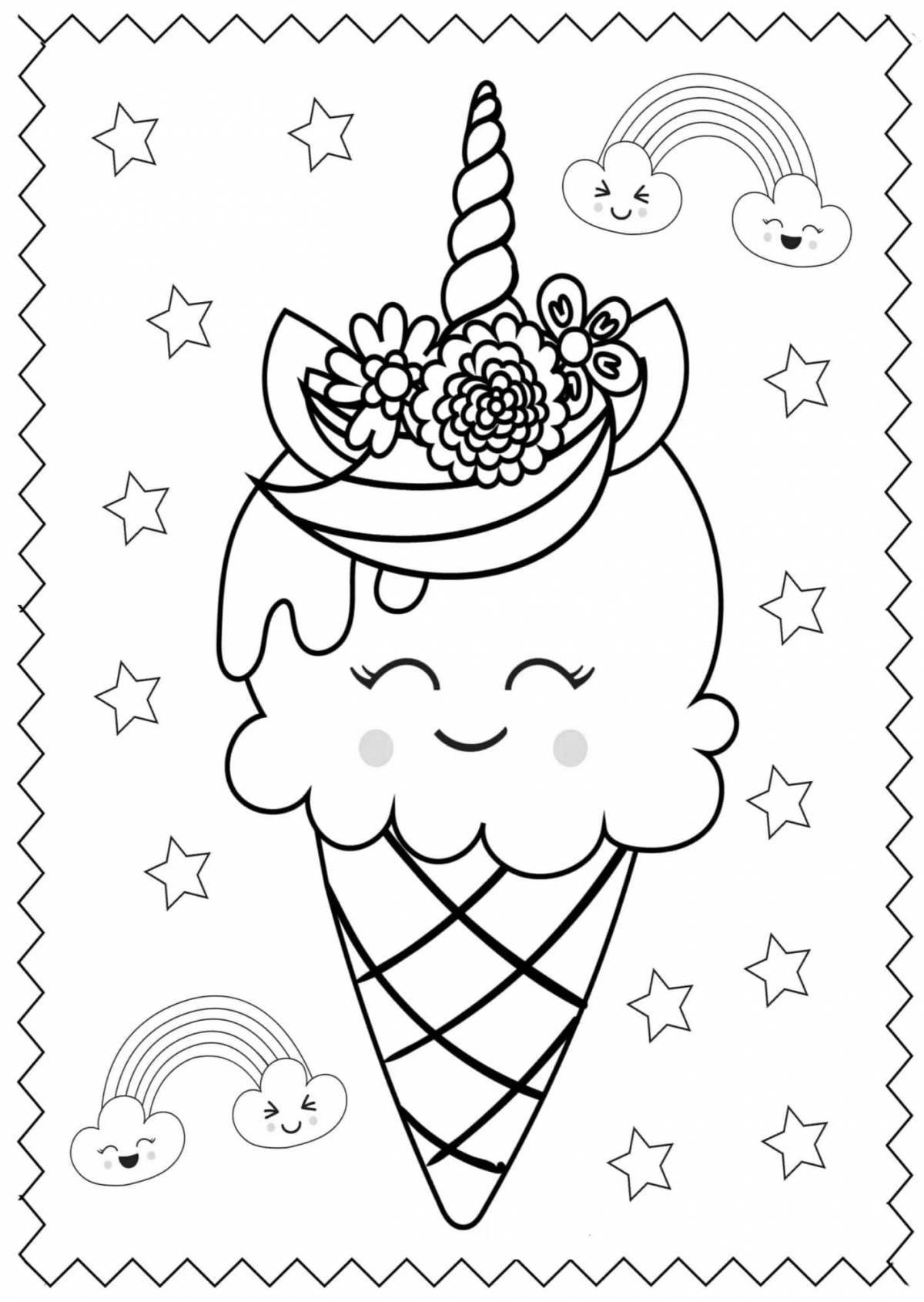 Colorful unicorn ice cream coloring book