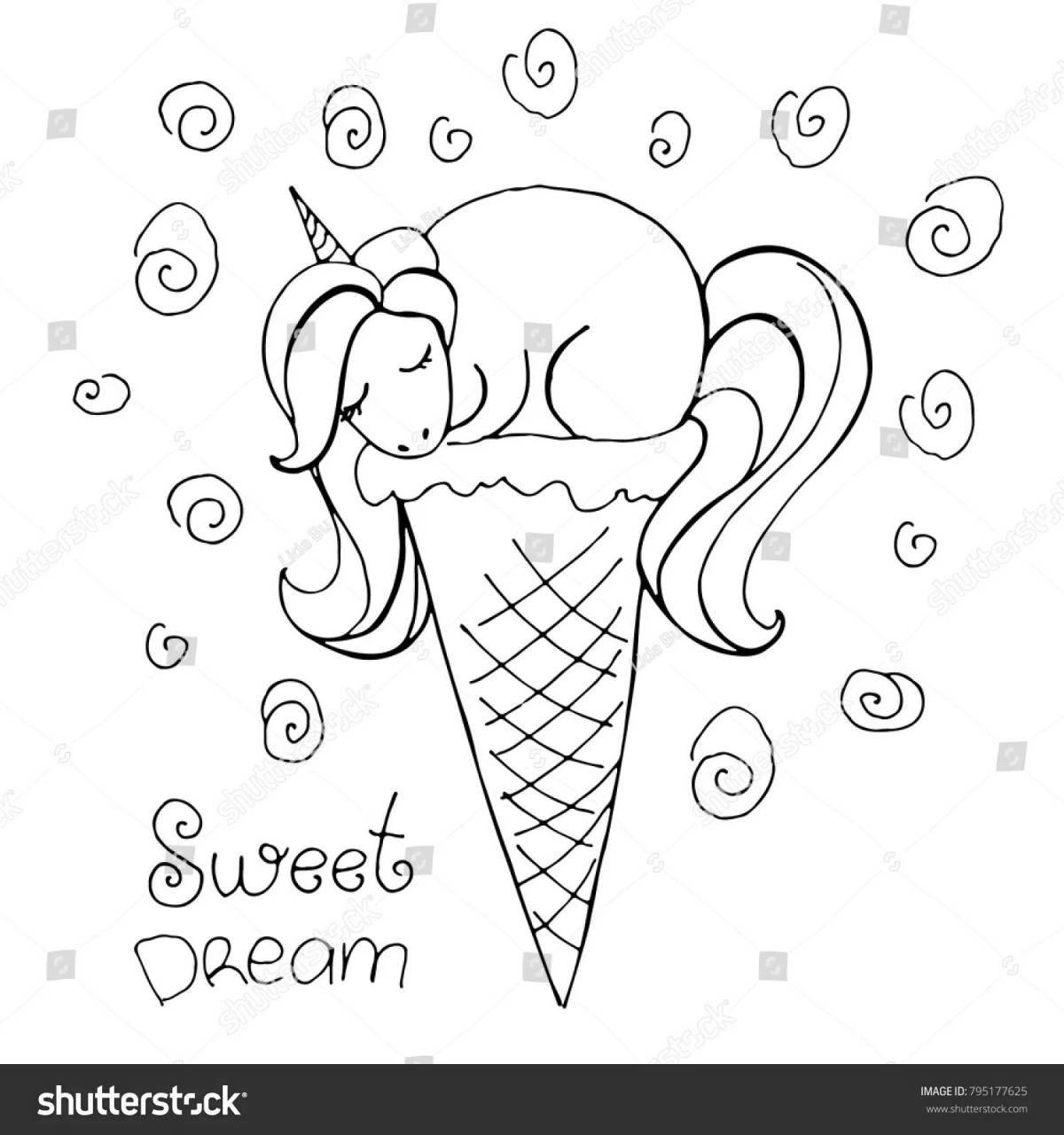 Мечтательная раскраска мороженое единорога