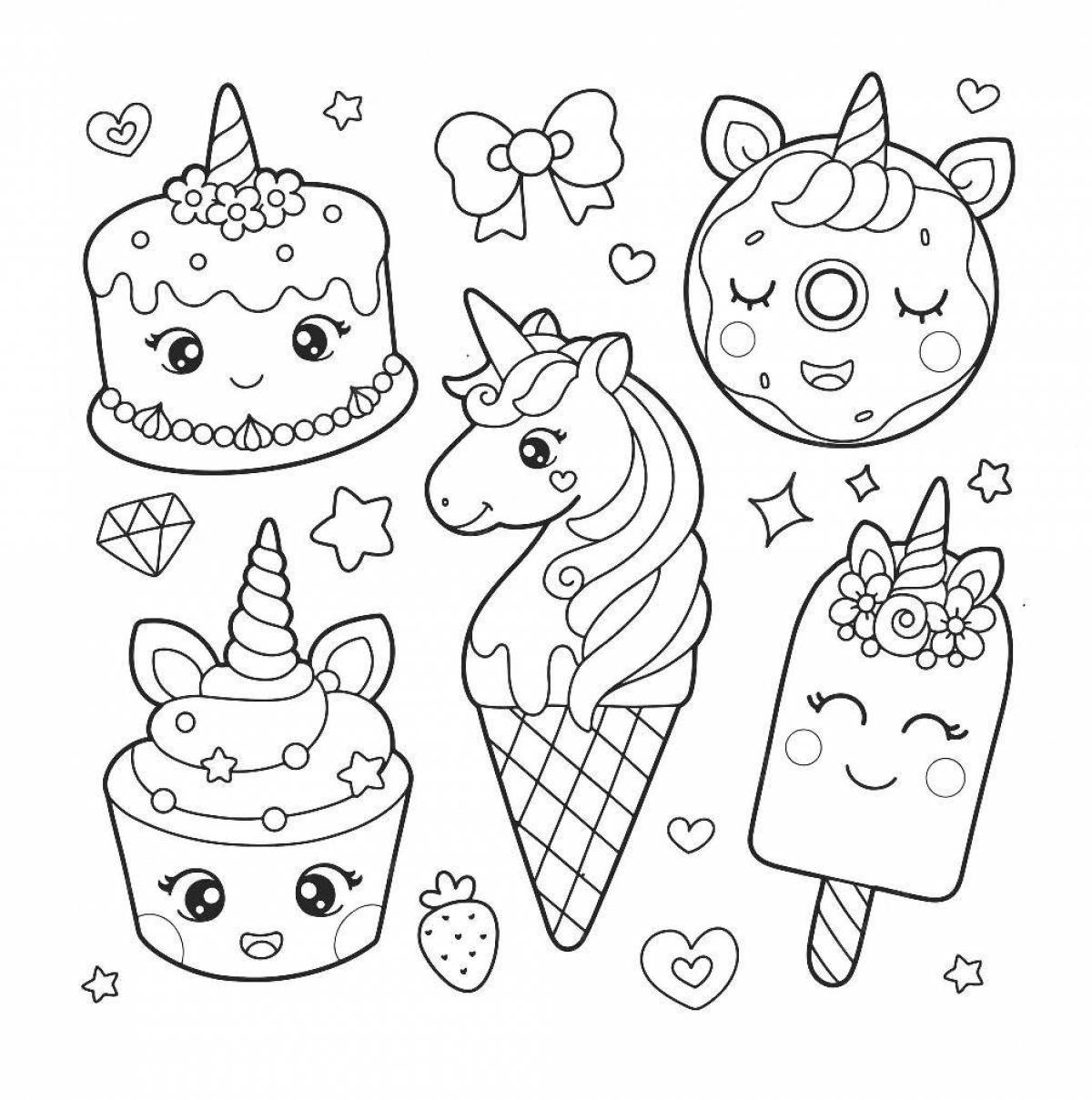 Unicorn ice cream rainbow coloring page