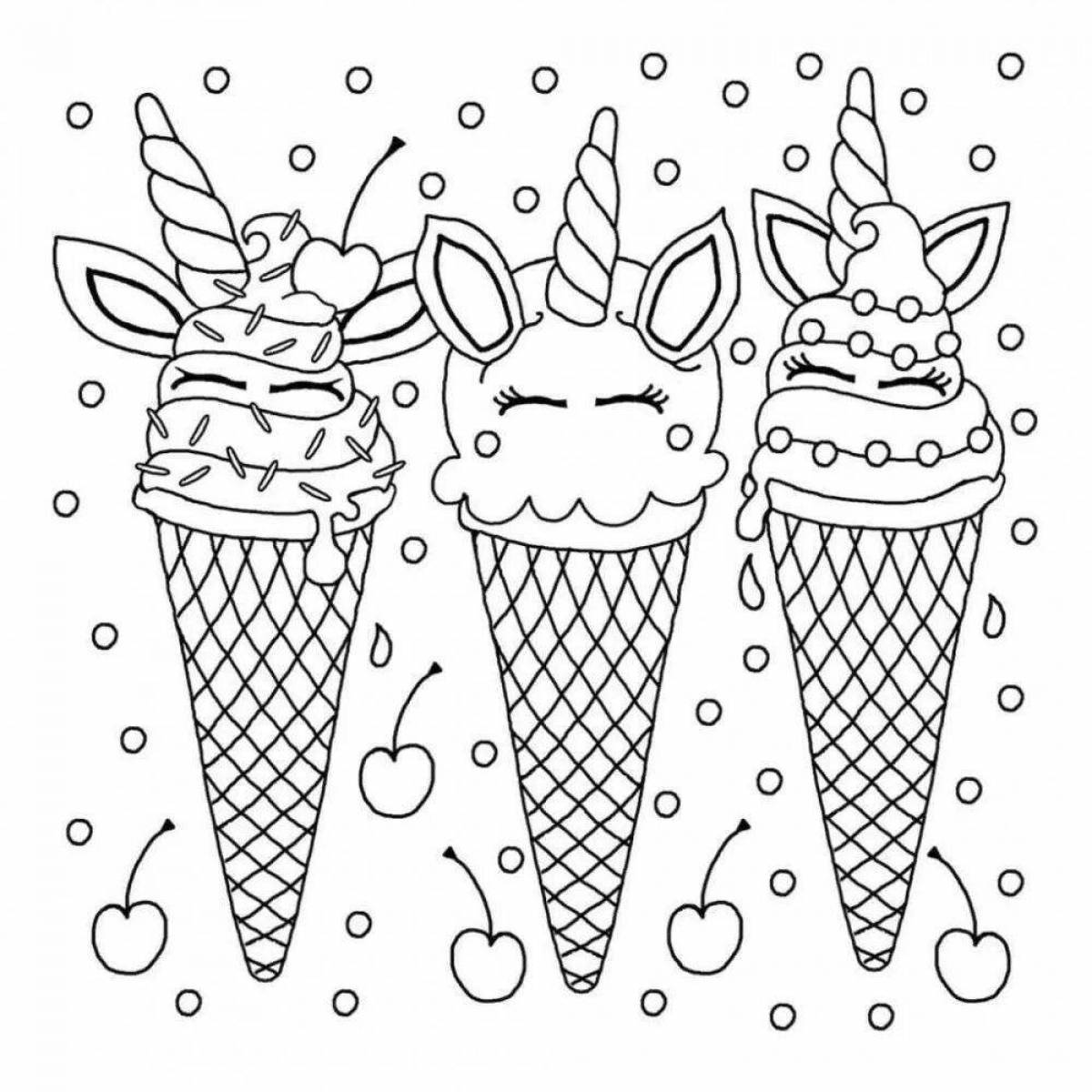 Crazy unicorn ice cream coloring book