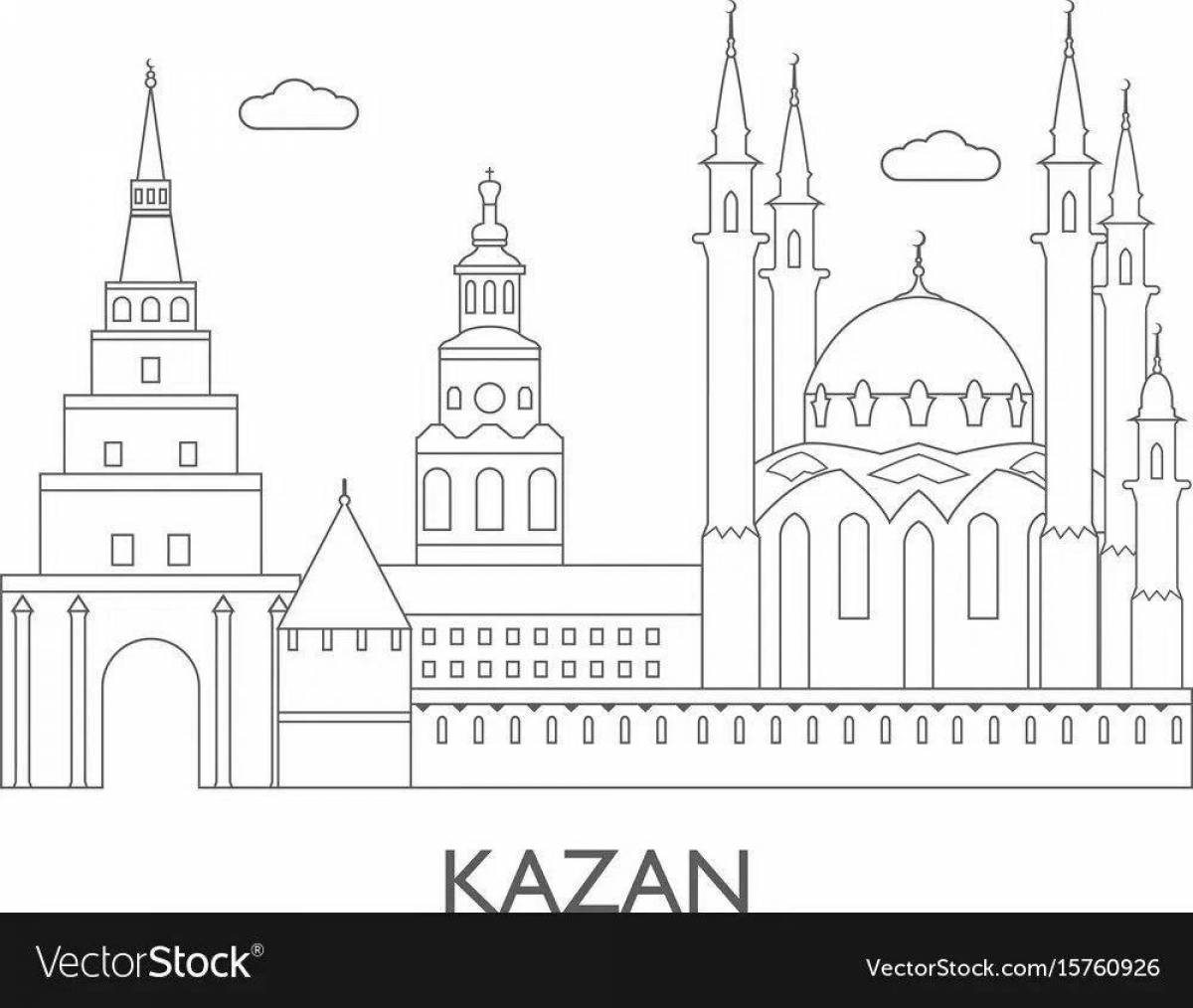 Красочно нарисованный казанский кремль раскраска