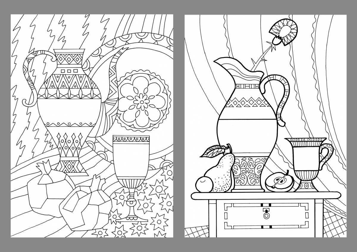 Coloring book touching winter still life