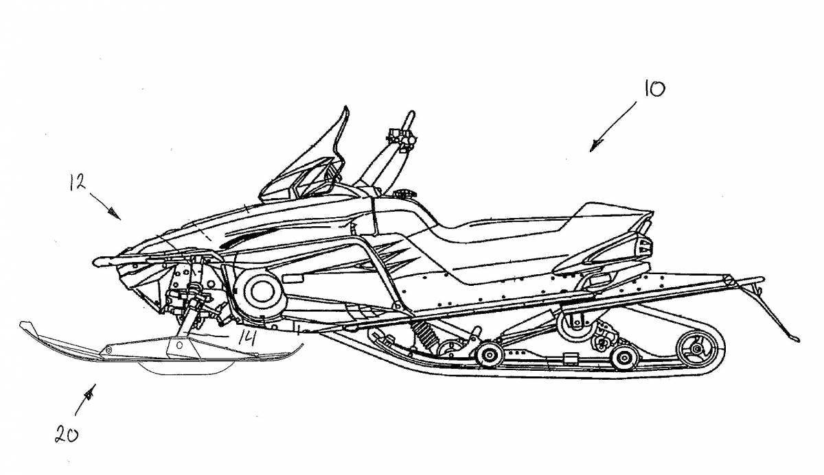 Coloring book shining snowmobile snowstorm