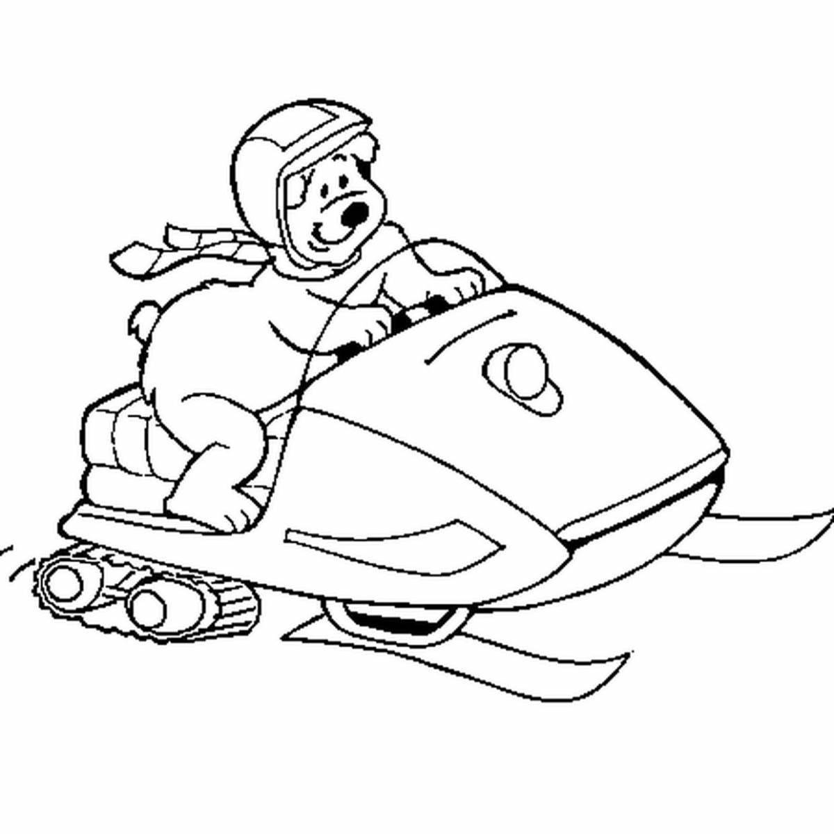 Snowstorm with elevated snowmobile coloring page