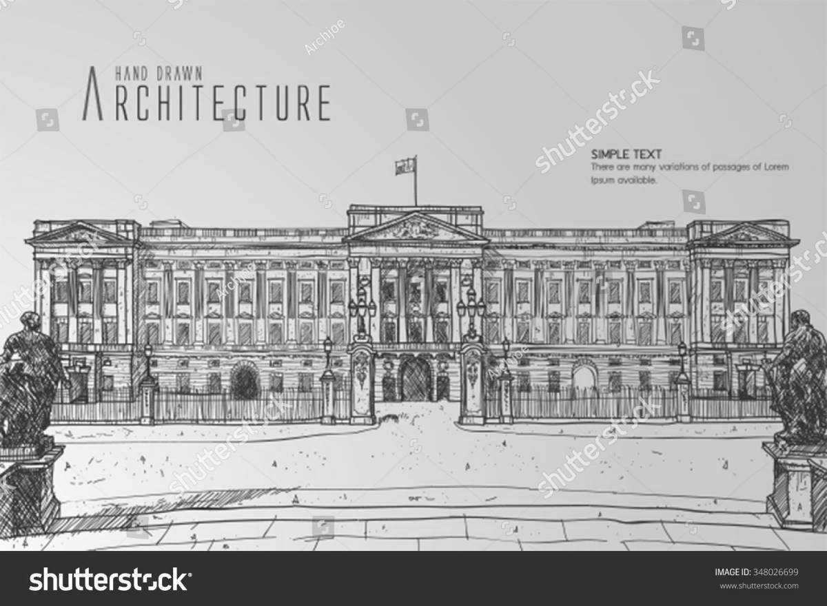 Раскраска богато украшенный букингемский дворец