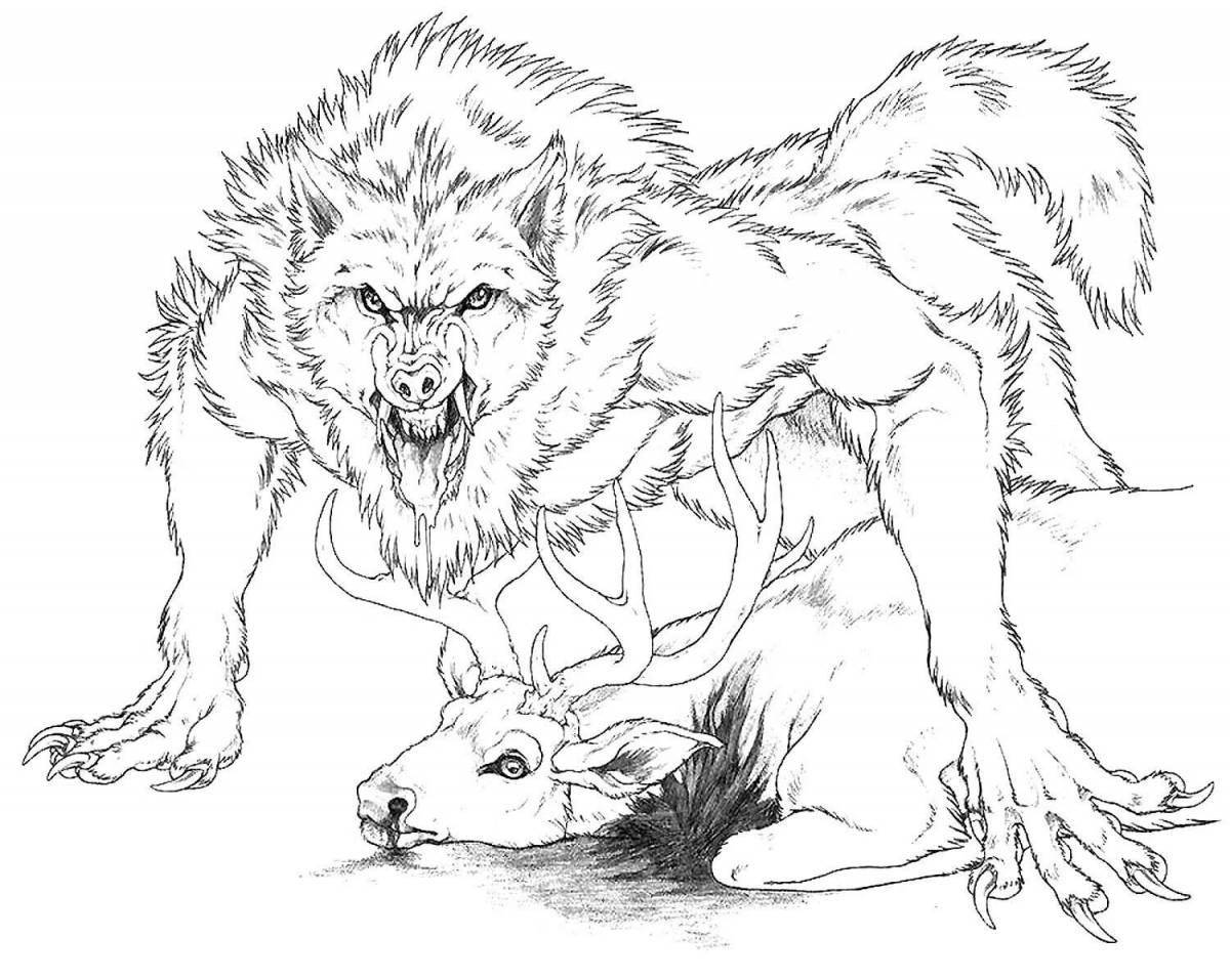 Раскраска угрожающий волк-оборотень