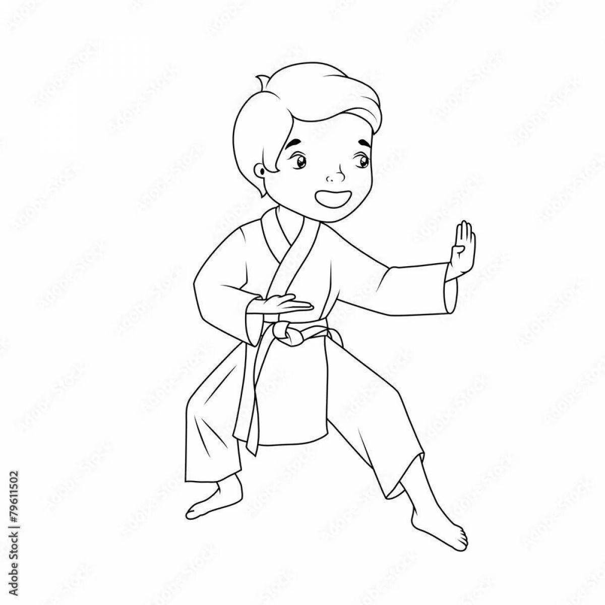 Coloring book funny judo kimono
