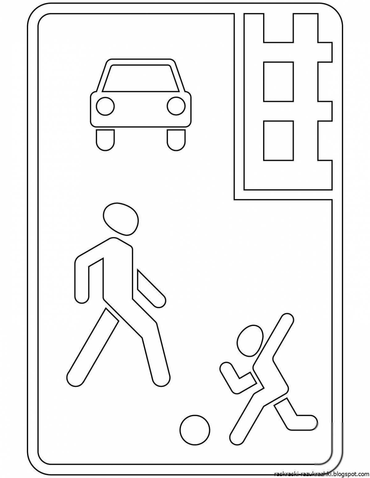 Coloring page busy pedestrian signs