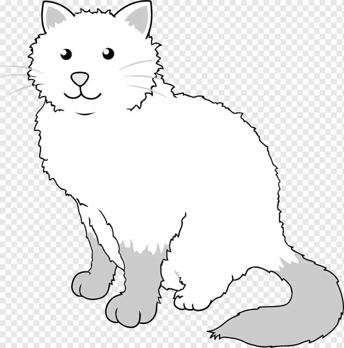 Раскраска веселая белая кошка
