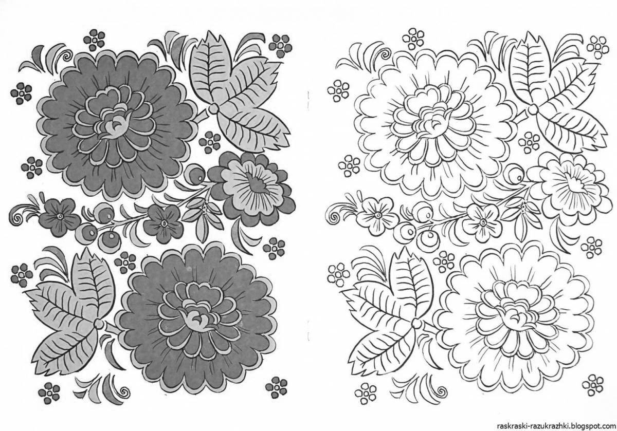 Shiny coloring Khokhloma patterns