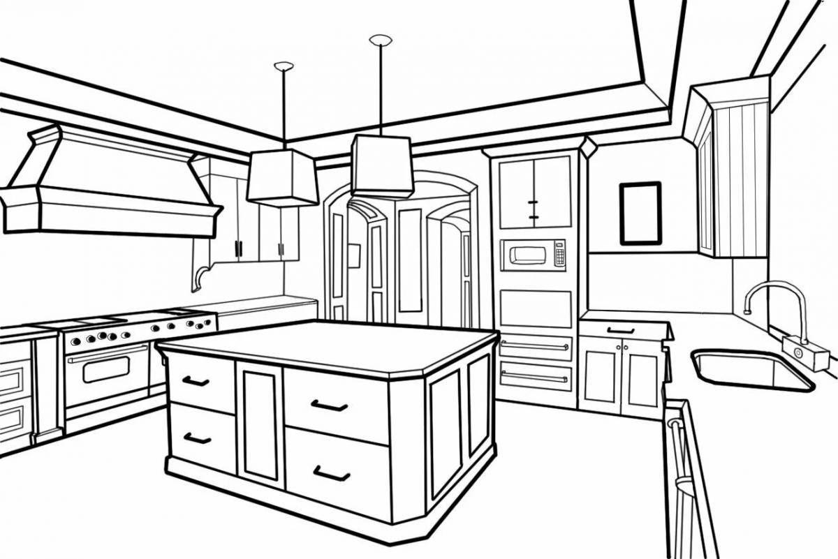Colorful kitchen coloring book