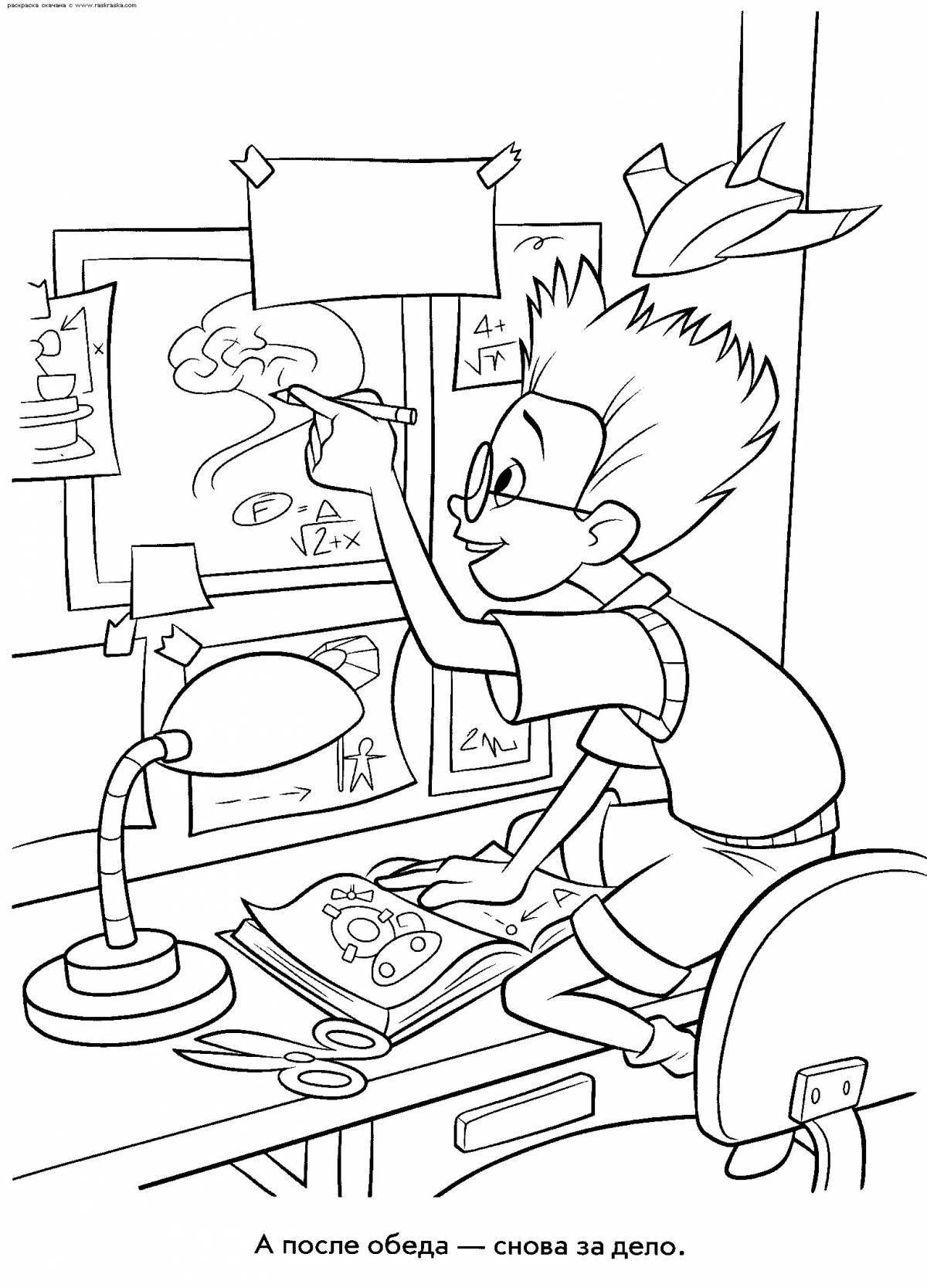 Color-zany children's inventions coloring page