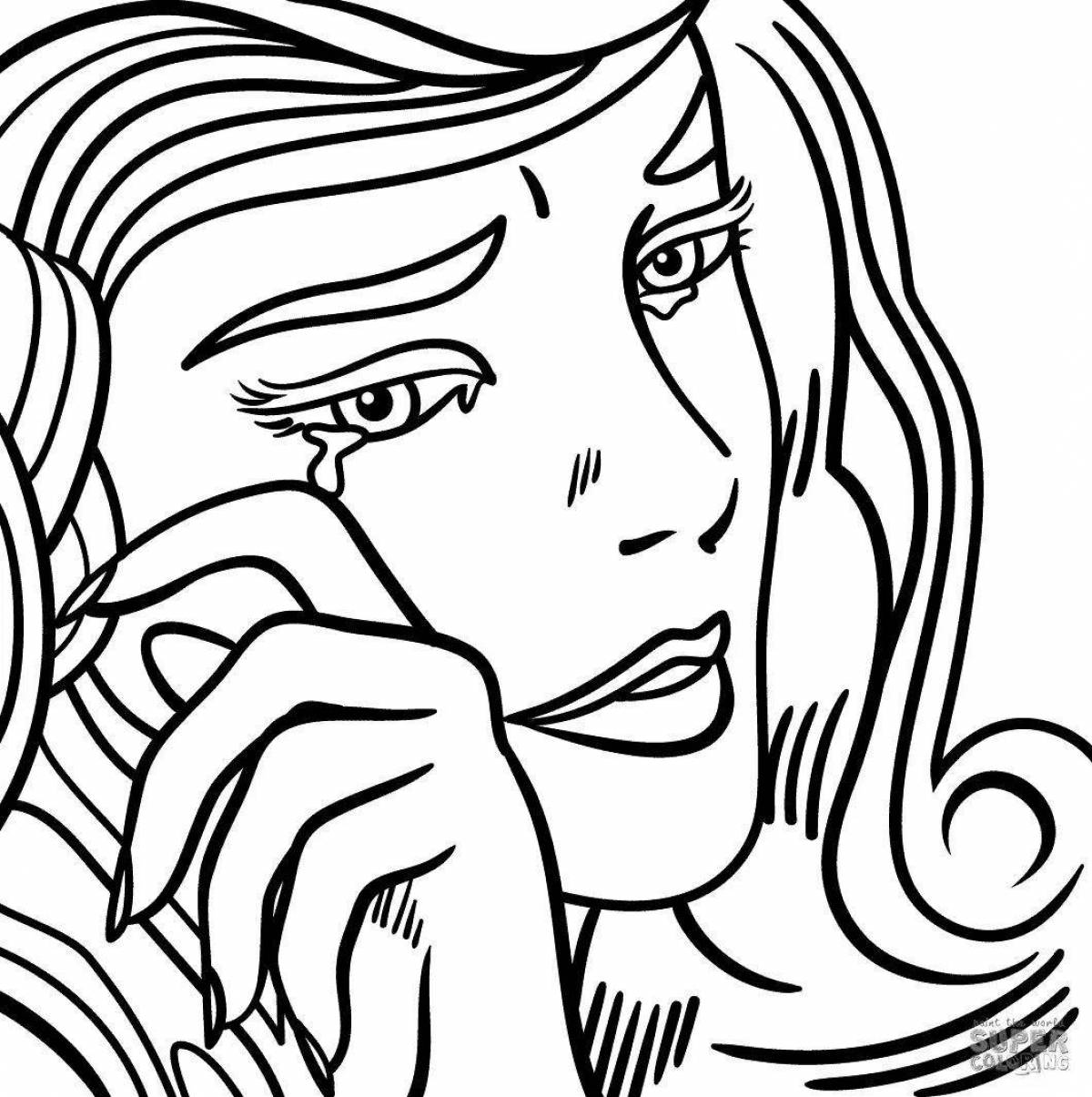 Coloring page melancholy sad girl