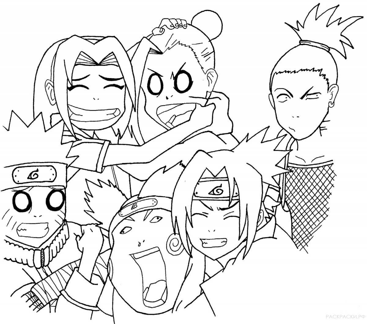 Coloring book beautiful naruto team