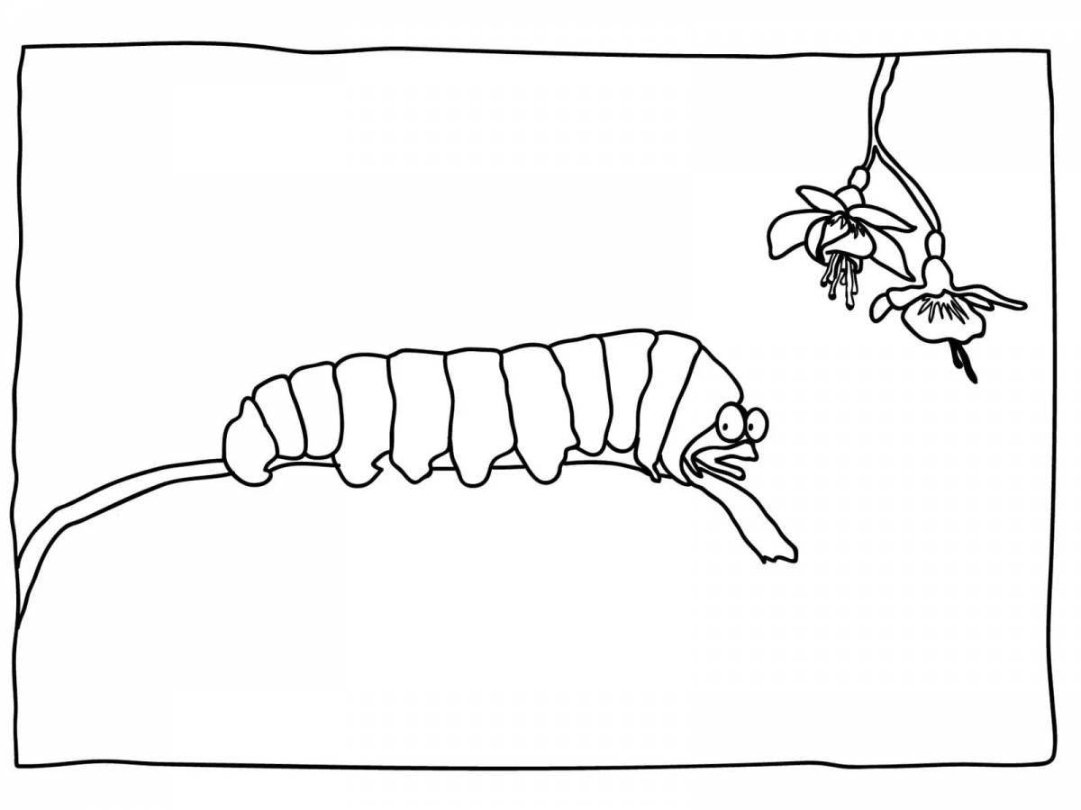 Яркая страница раскраски гусеницы pj
