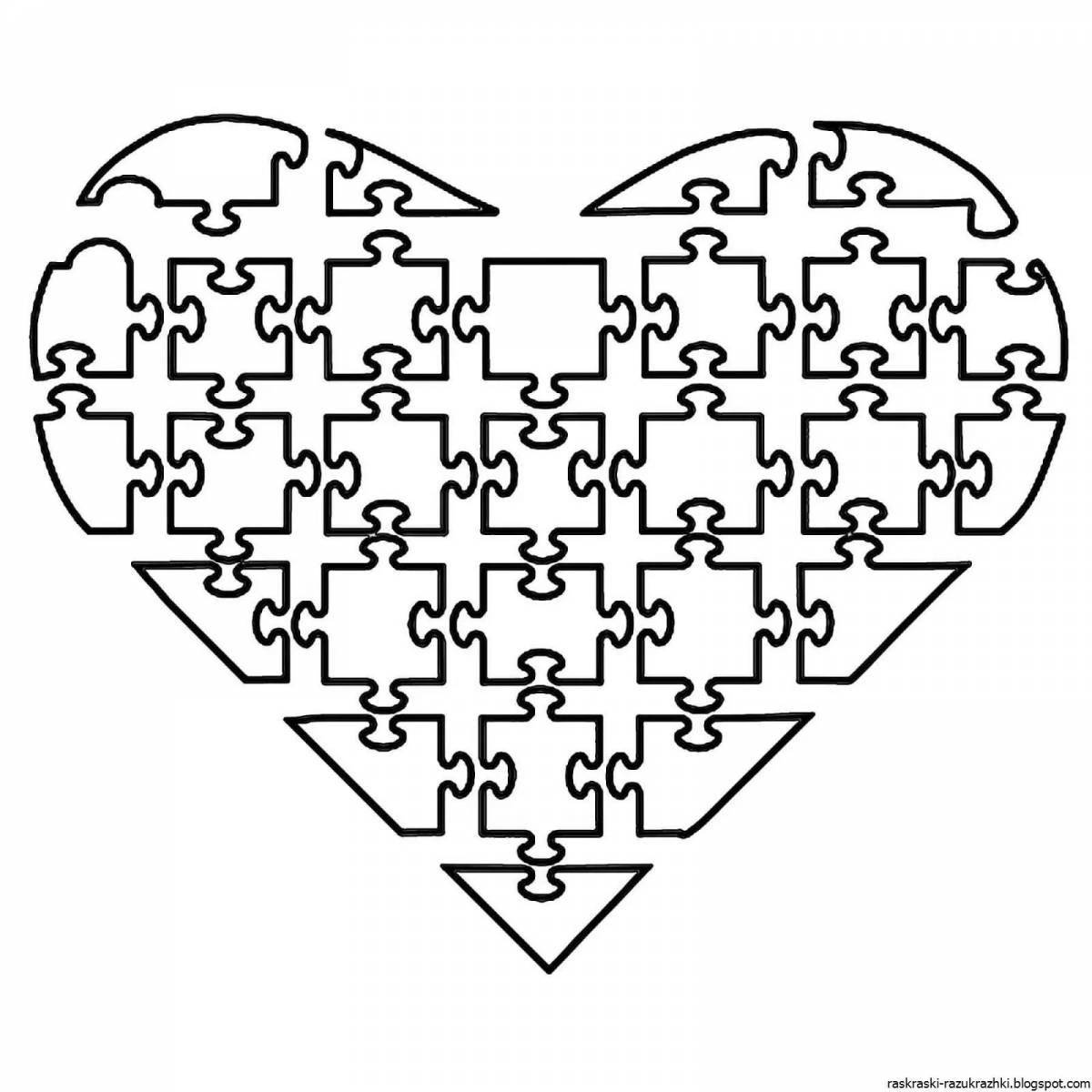 Cute heart puzzle coloring page