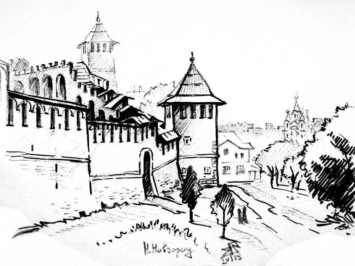 Coloring book luxurious Nizhny Novgorod Kremlin