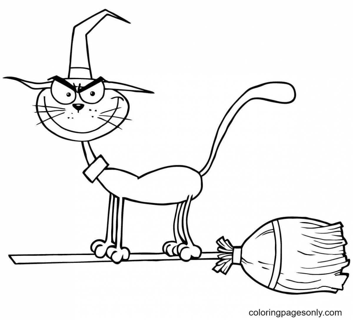 Colorful flying cat coloring page