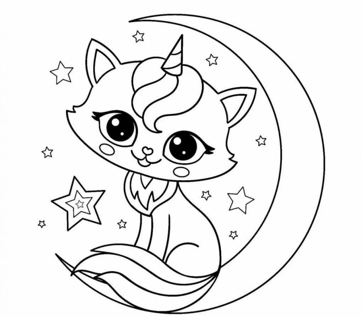 Adorable flying cat coloring page