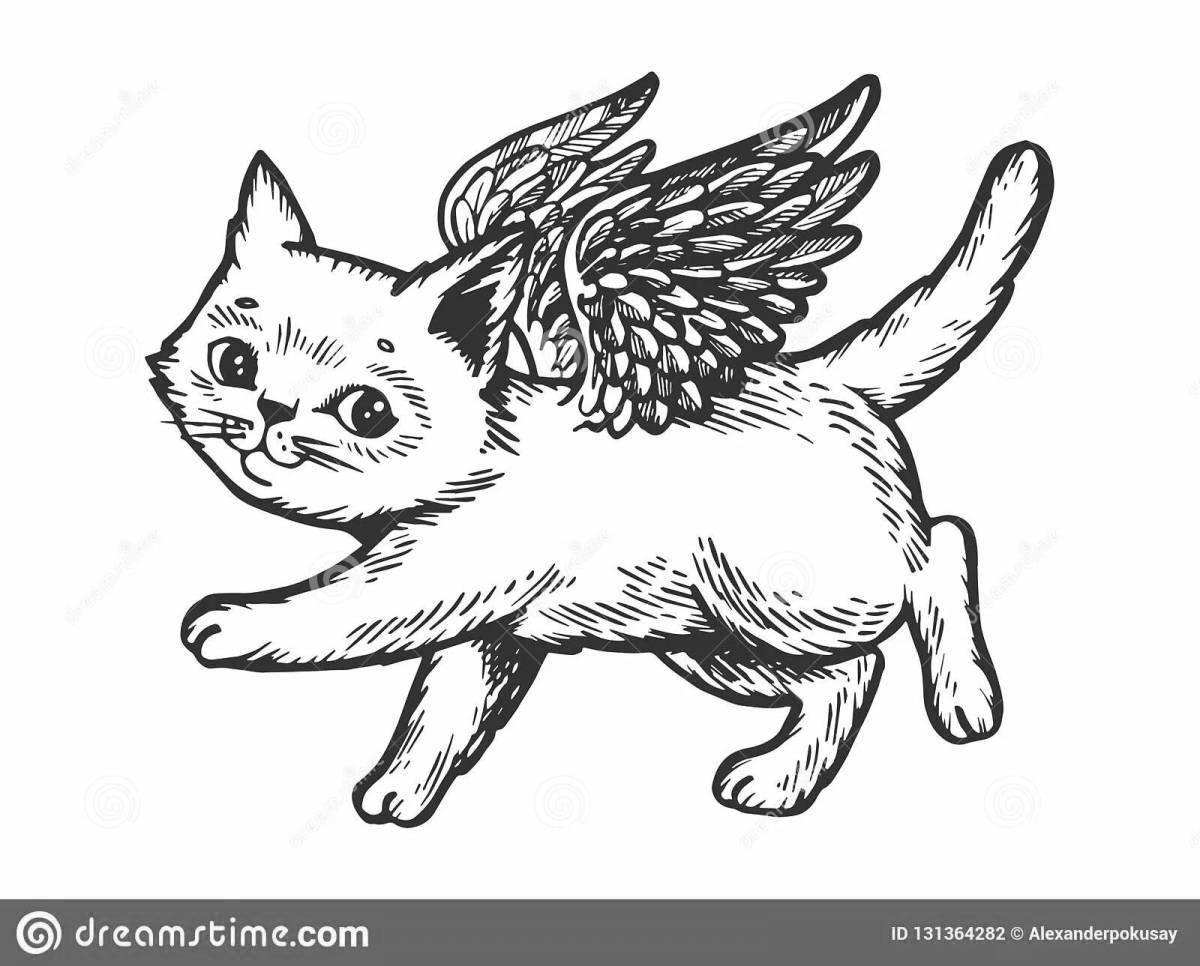 Coloring page graceful flying cat