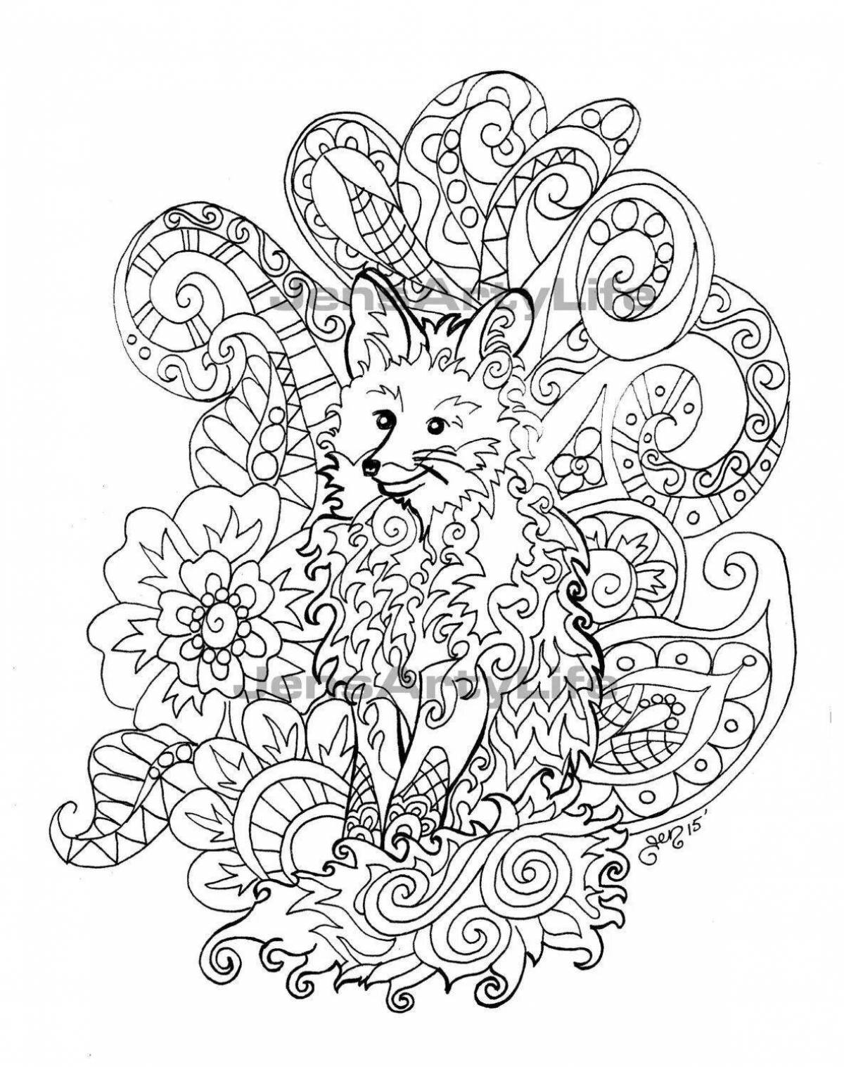 Joyful fox anti-stress coloring book