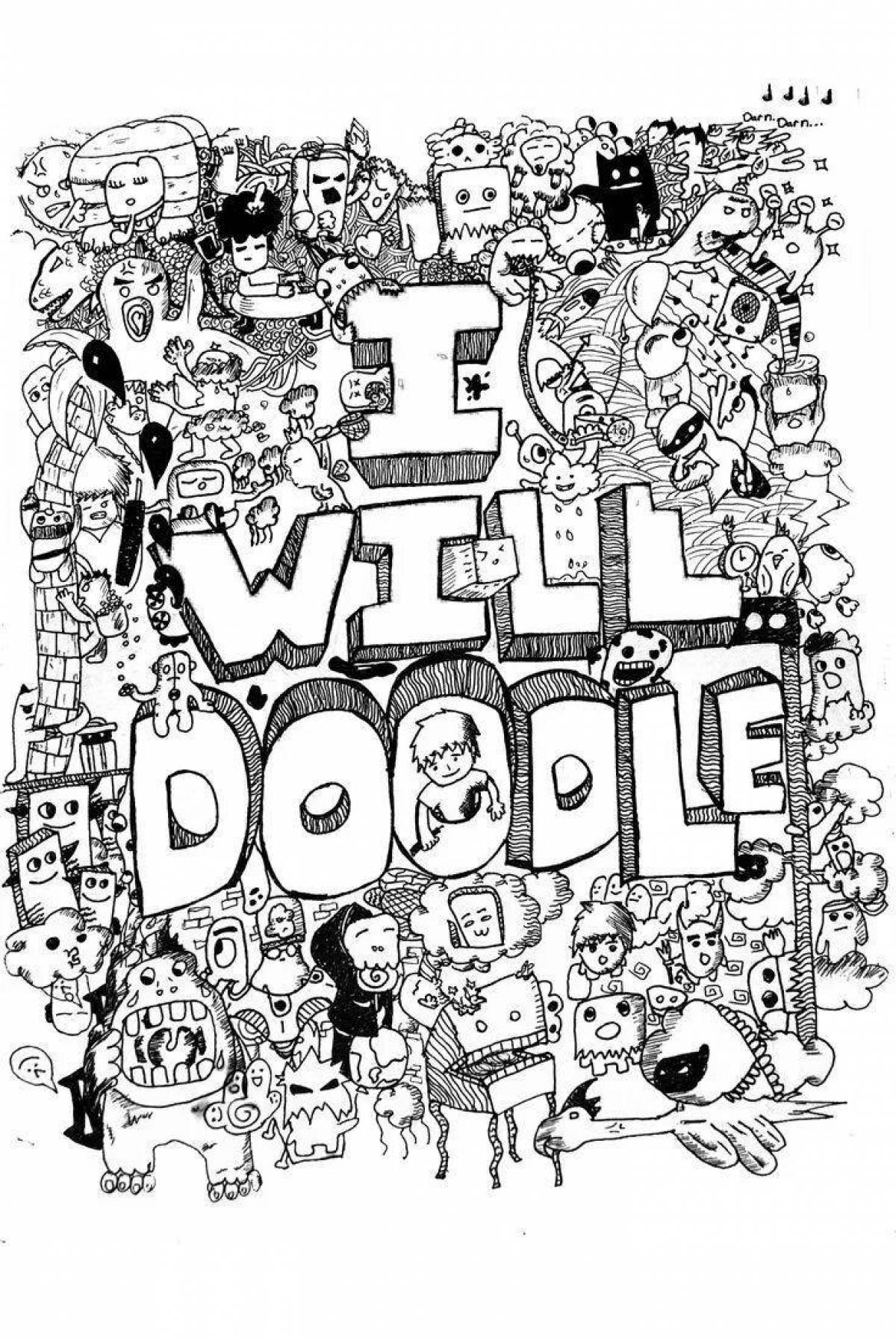 Playful doodle invasion coloring page