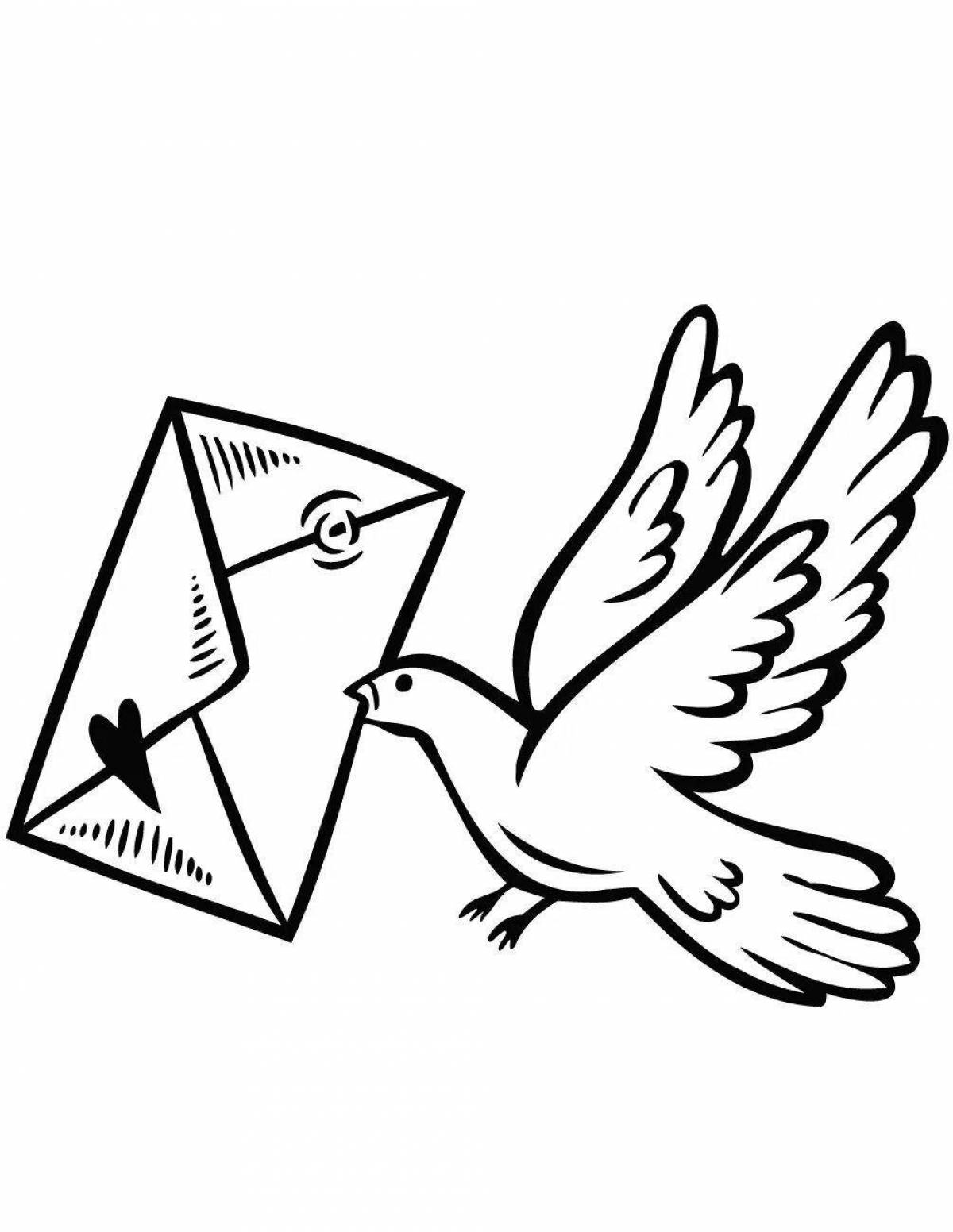 Красочная страница раскраски почтовых голубей