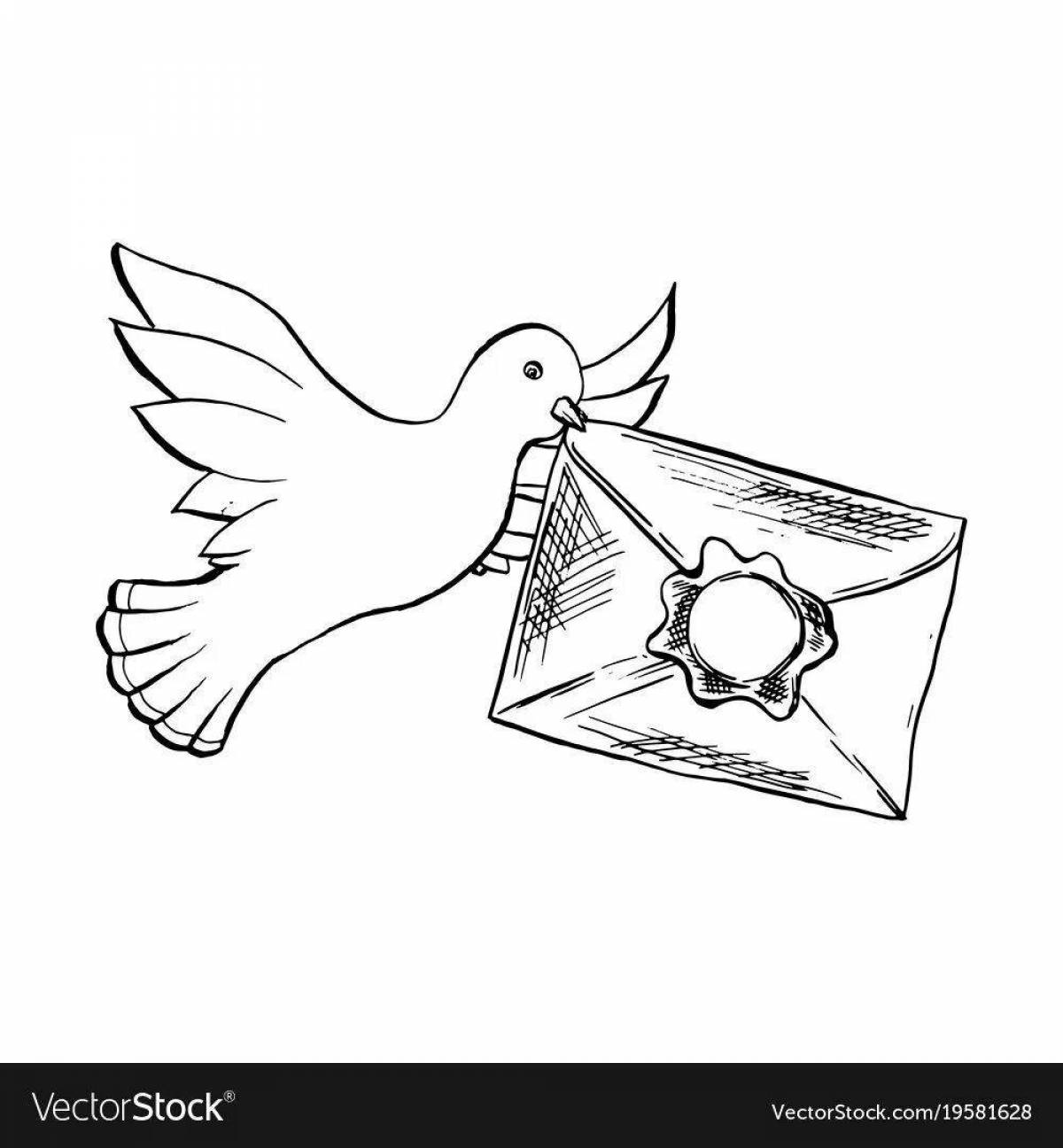 Яркая страница раскраски почтового голубя