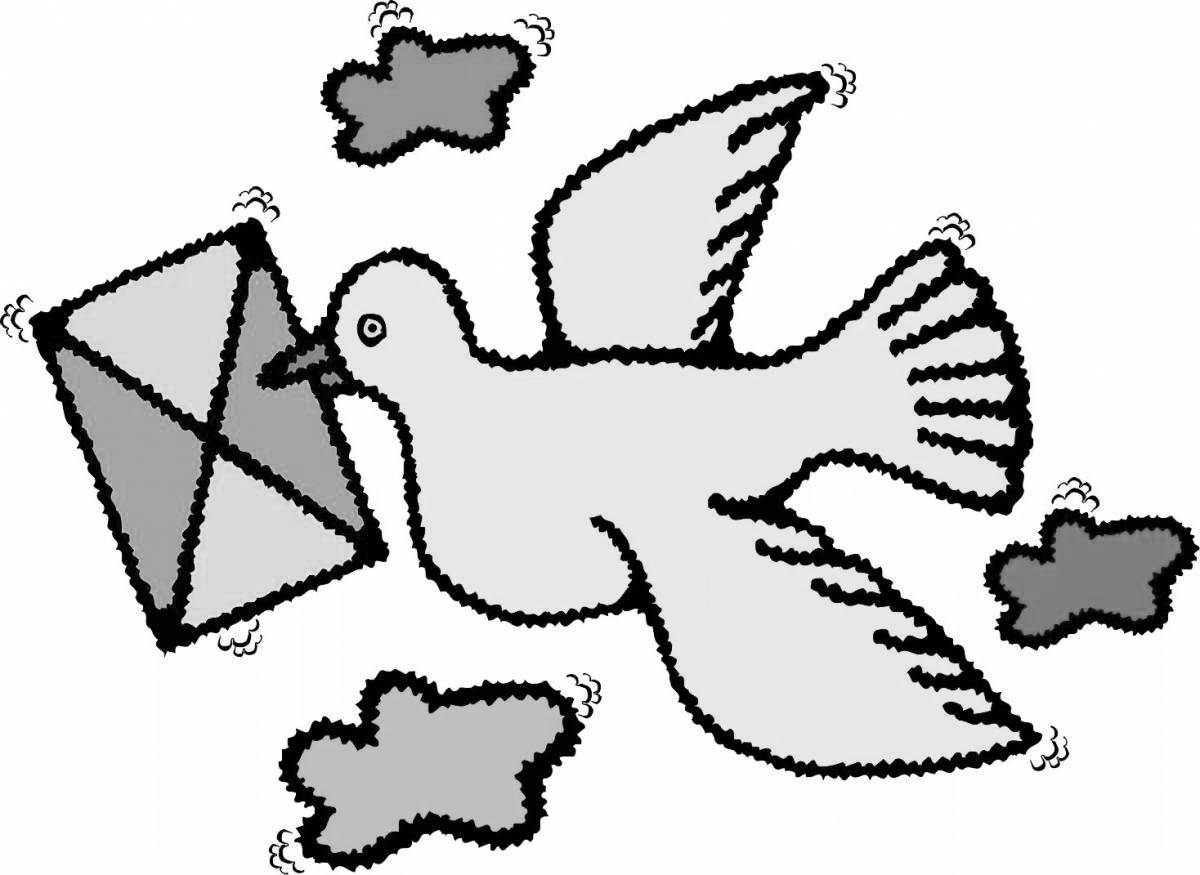 Страница раскраски радостного почтового голубя