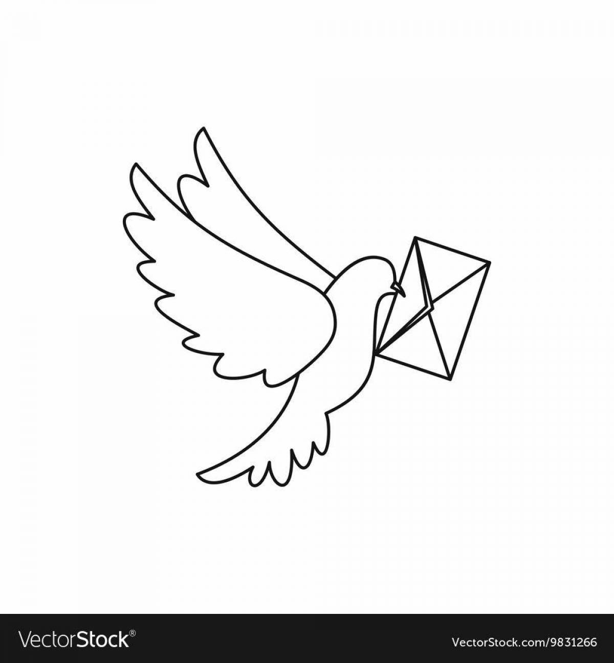 Coloring book cheerful messenger pigeon