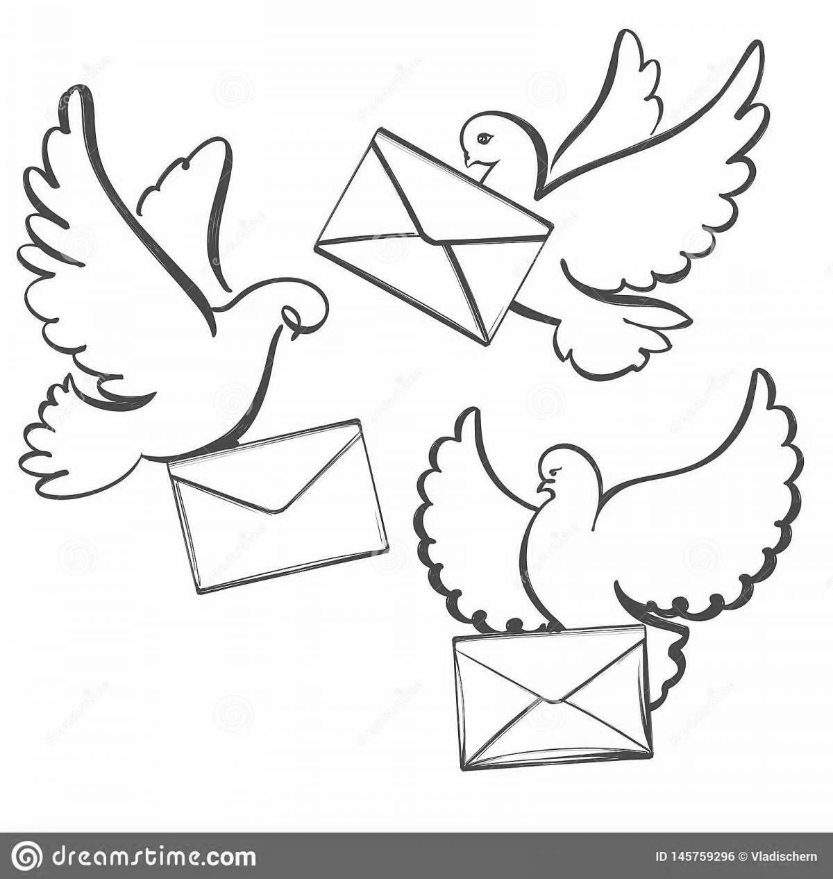 Игривая страница раскраски почтового голубя