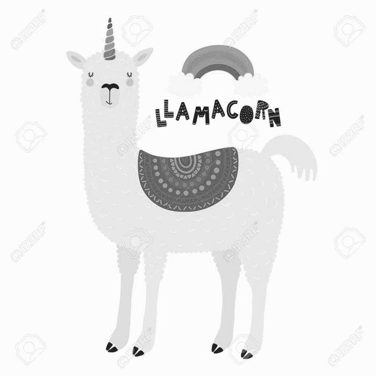 Charming llama unicorn coloring book