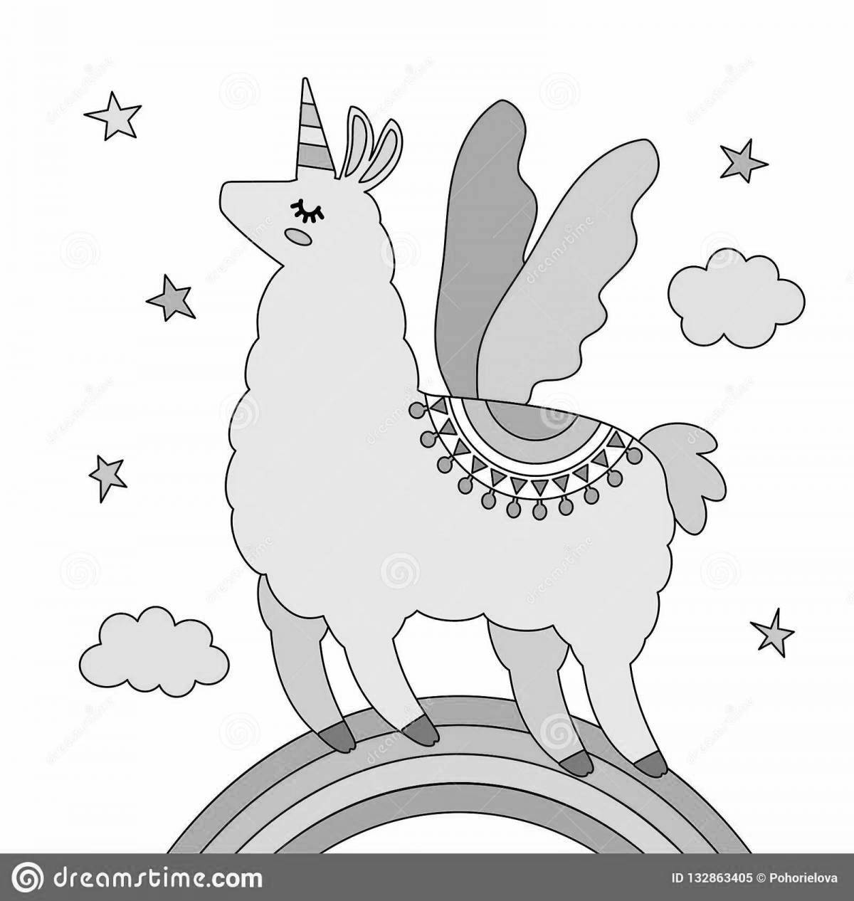 Glorious llama unicorn coloring book