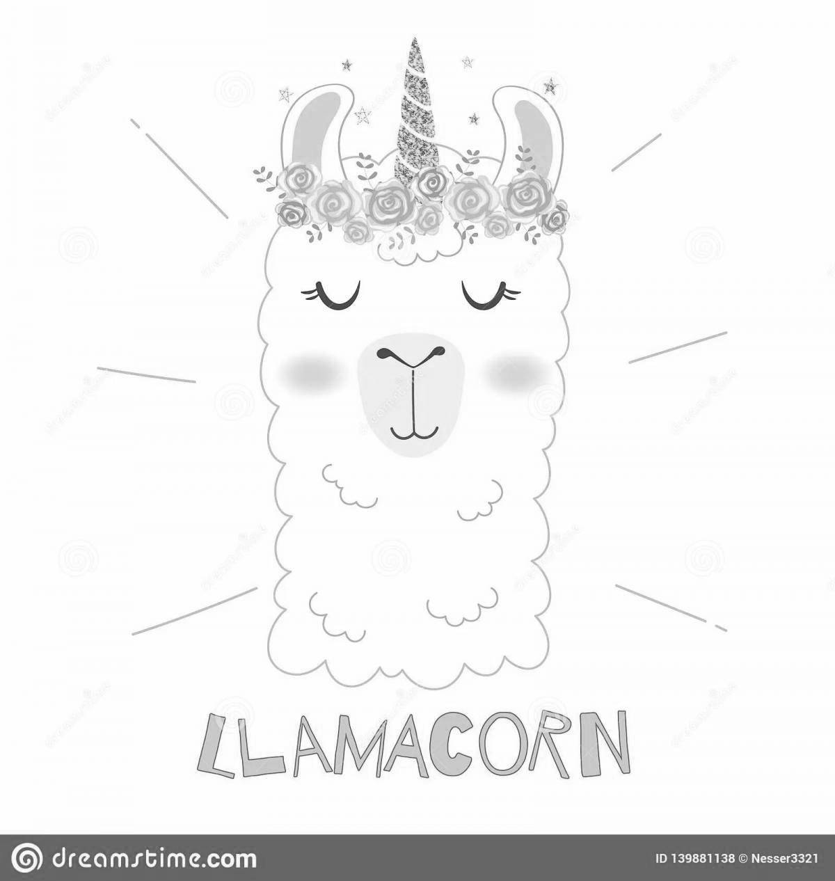 Dazzling coloring llama unicorn