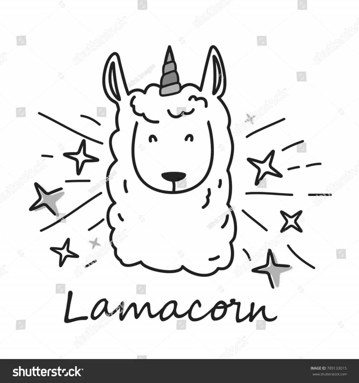Светящаяся раскраска лама единорог