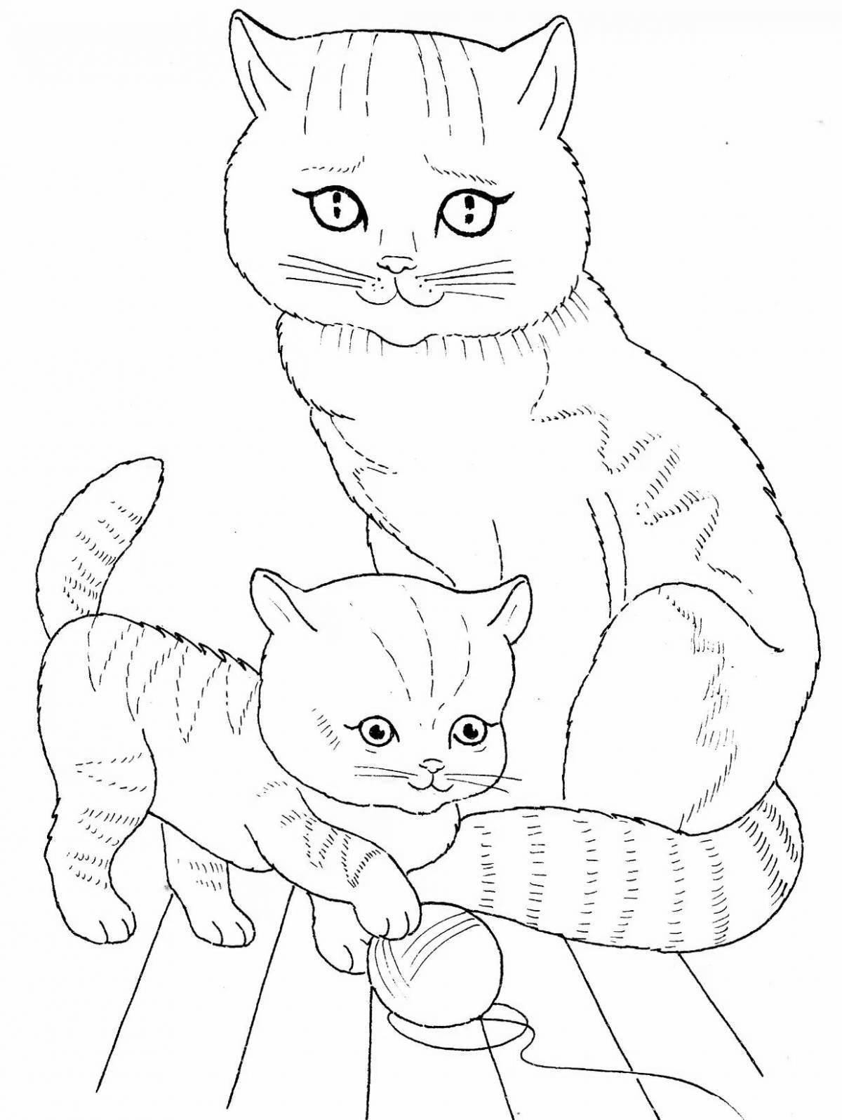 Красочная страница раскраски мама-кошка