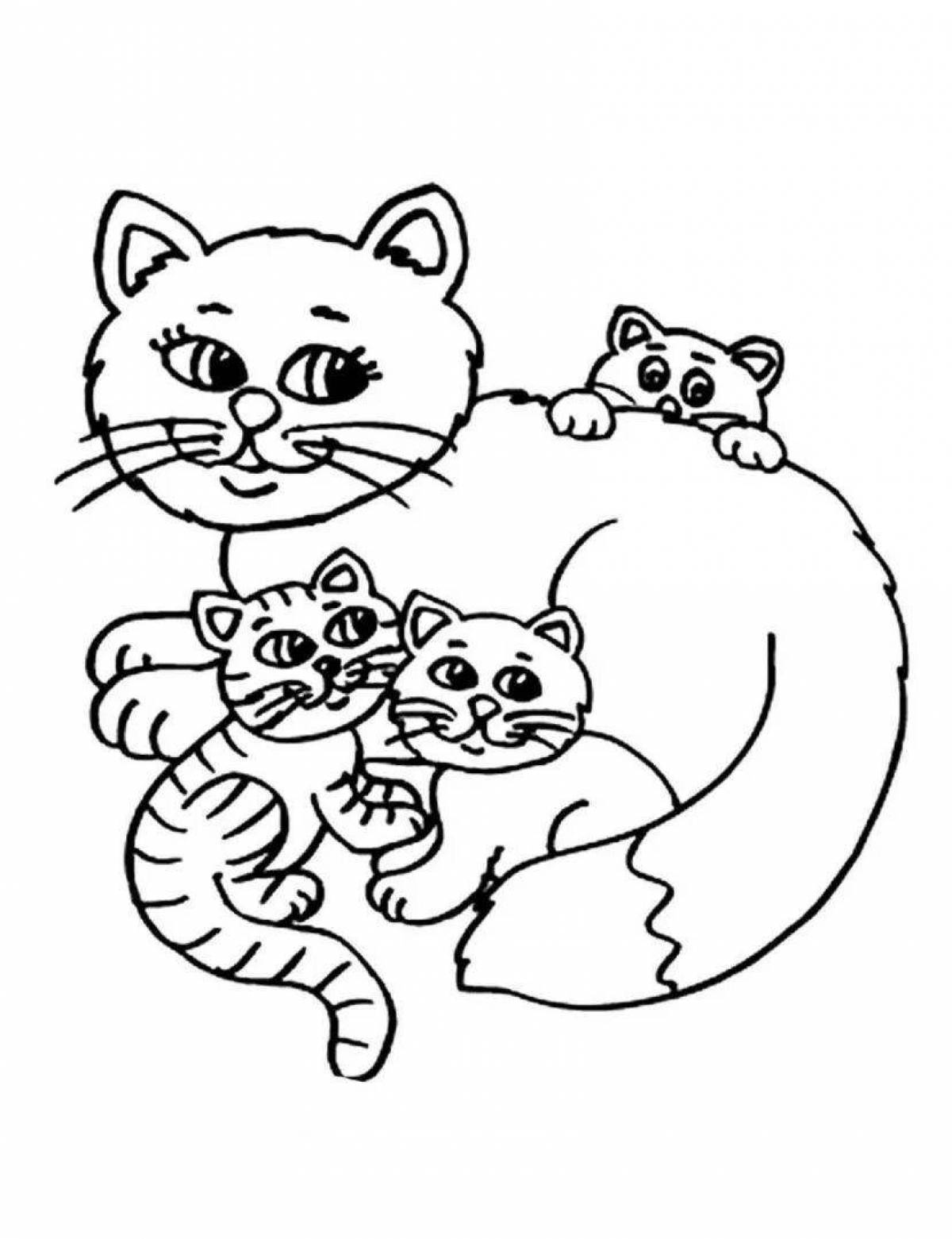 Coloring page playful cat mom