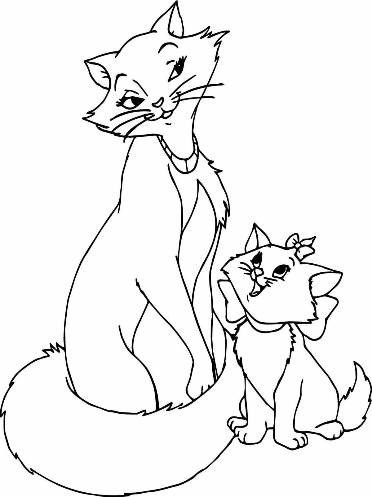 Coloring page graceful mother cat