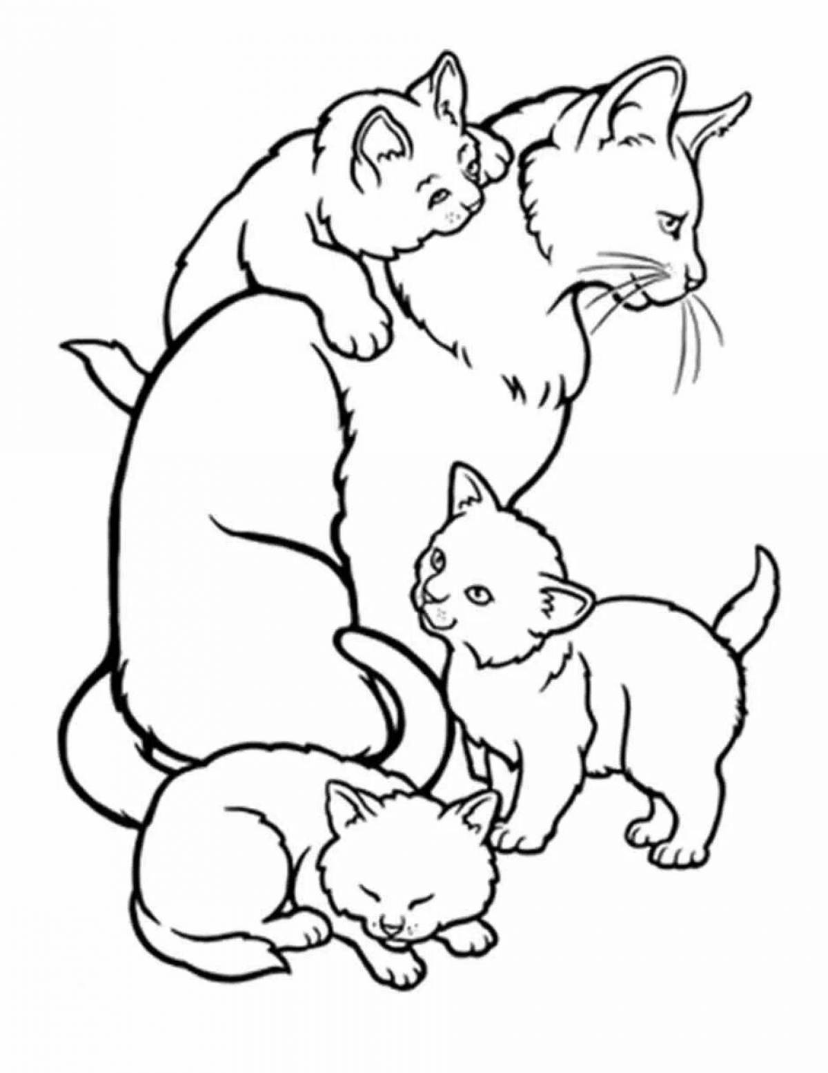 Coloring page happy mother cat
